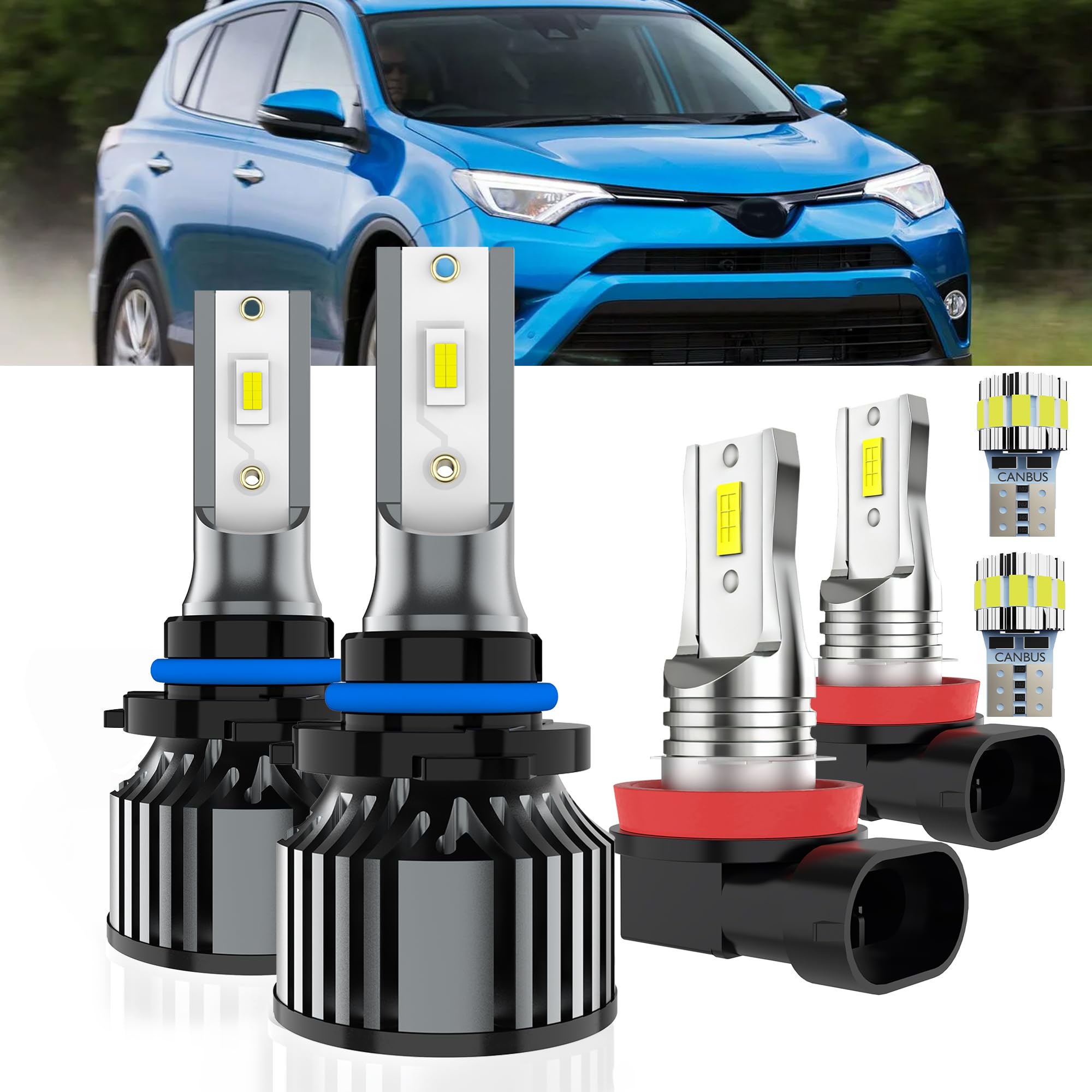 AYOTZIH Bulbs Fit For Toyota RAV4 2016-2018, High/Low Beams+ Fog Lights+ License Plate Lights Combo, 400% Brightness 6000K White