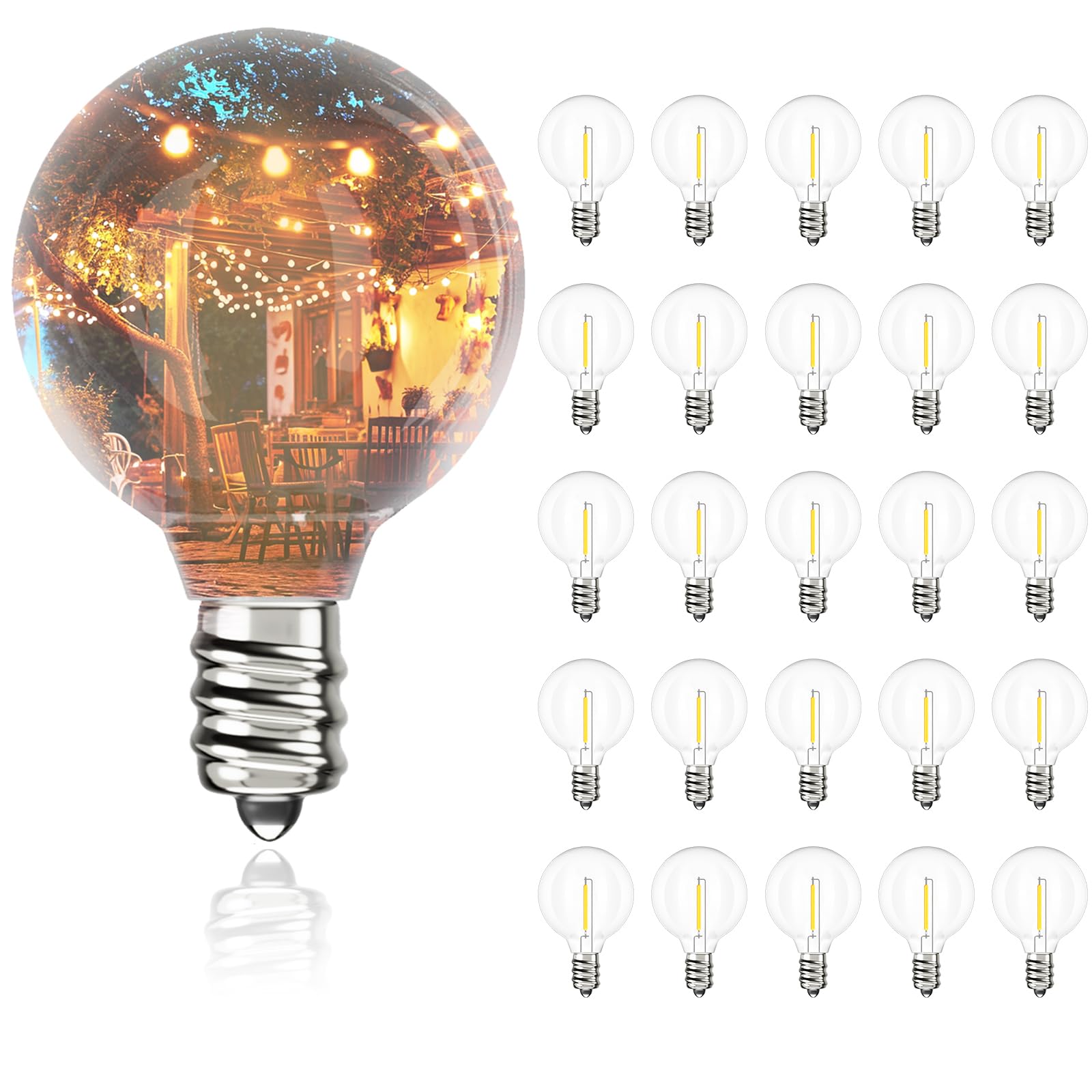 Svater G40 Led Replacement Bulbs For Outdoor String Lights, 25 Pack Dimmable Shatterproof Globe Bulbs, E12/C7 Screw Base Edison 