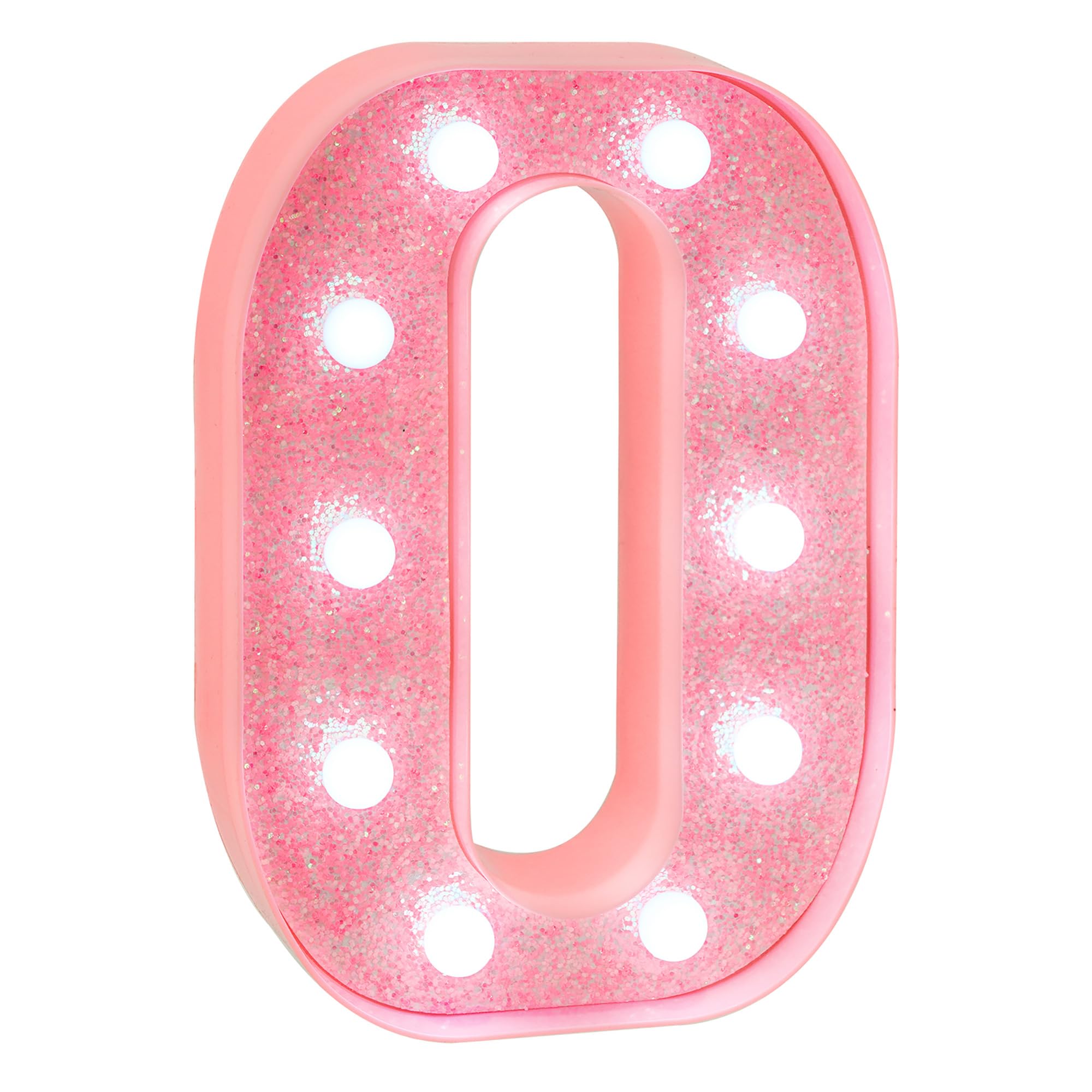 EUFONY Pink Glitter LED Marquee Light Up Letter O with Cool White Lights, Battery-Powered Alphabet Letter Sign for Girls Gift, B