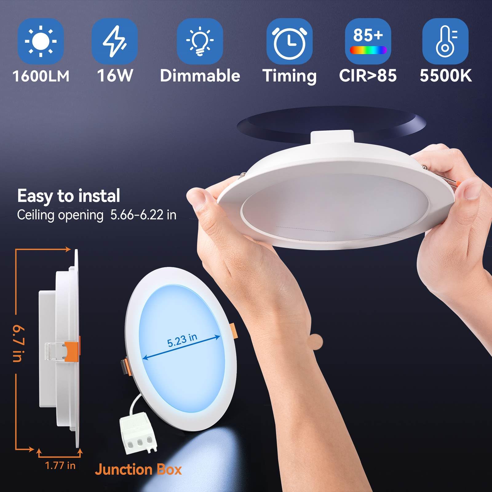 Smart Recessed Lighting 6 Inch Control With App & Alexa, 16W 5000K High Brightness Color Changing Rgbw Smart Canless Led Recessed Lights Dimmable Downlight With Junction Box -4Pack