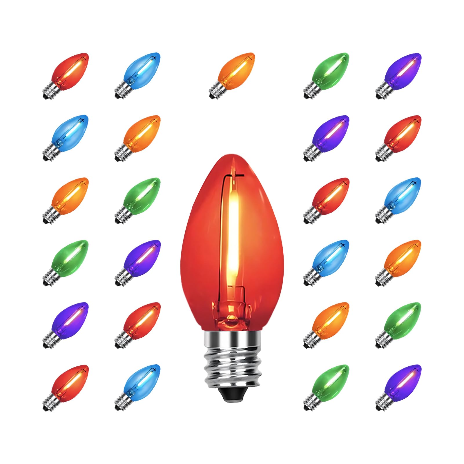 Chysuper C7 Replacement Bulbs  25 Pack Multicolor Led Christmas Light Bulbs  E12 Candelabra Base For Indoor/Outdoor String Lights  Xmas Tree  Patio  Holiday Party Decor