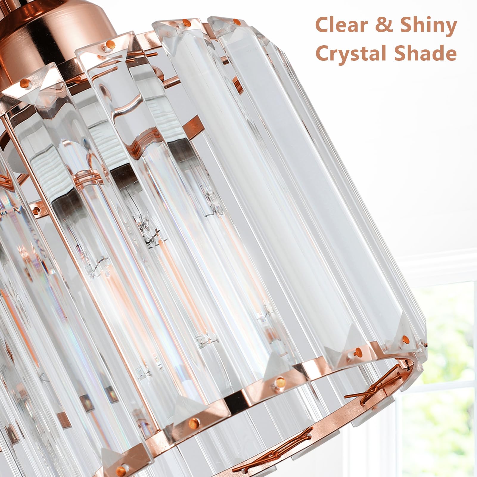 PAUFUL Crystal Semi Flush Mount Ceiling Light, 3-Light Modern Design, Rose Gold, Model 211101F1
