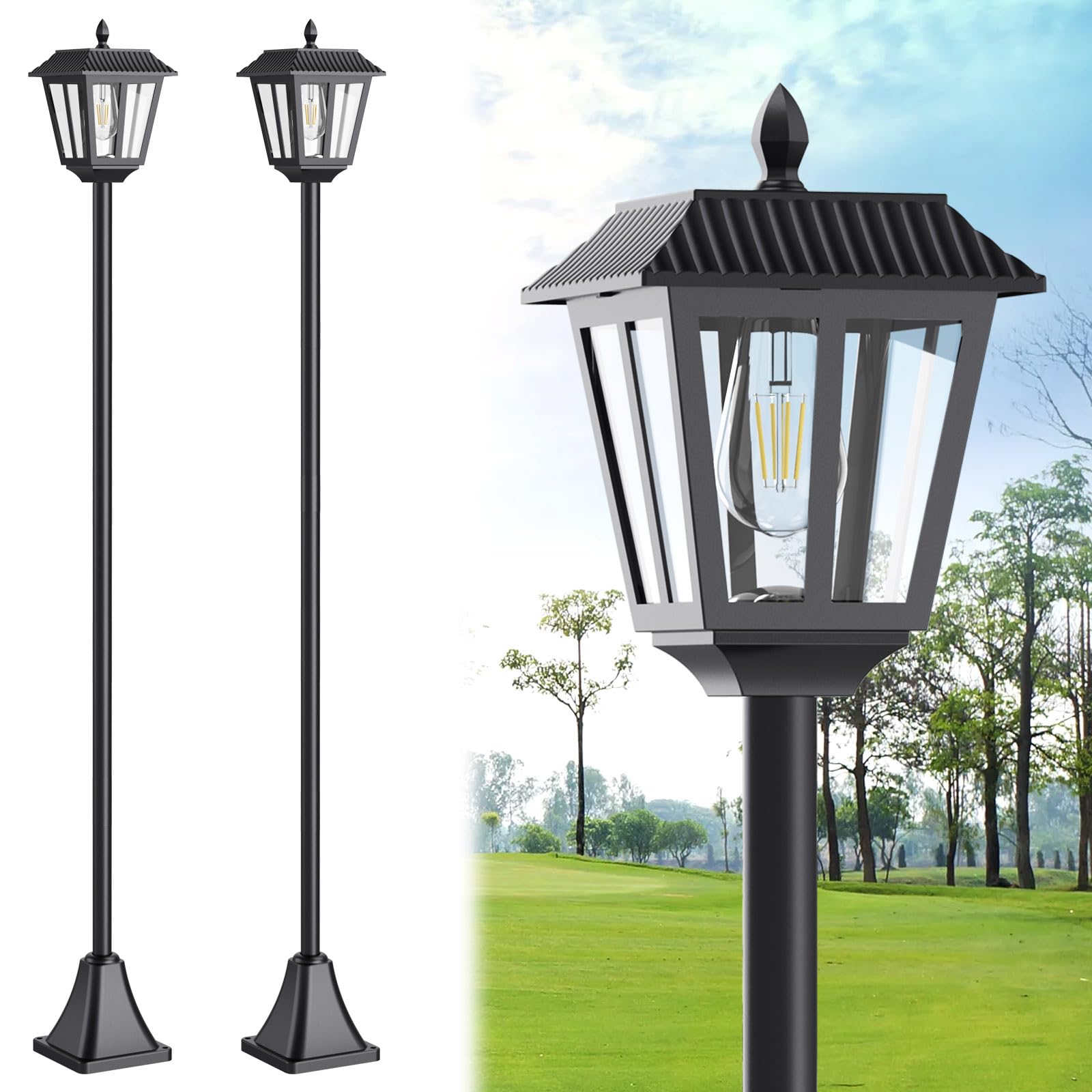68'' Solar Lamp Post Light Outdoor - 3000K Warm White, Ip45 Waterproof Post Solar Lights Outdoor, Pole Lights Outdoor, Decorativ