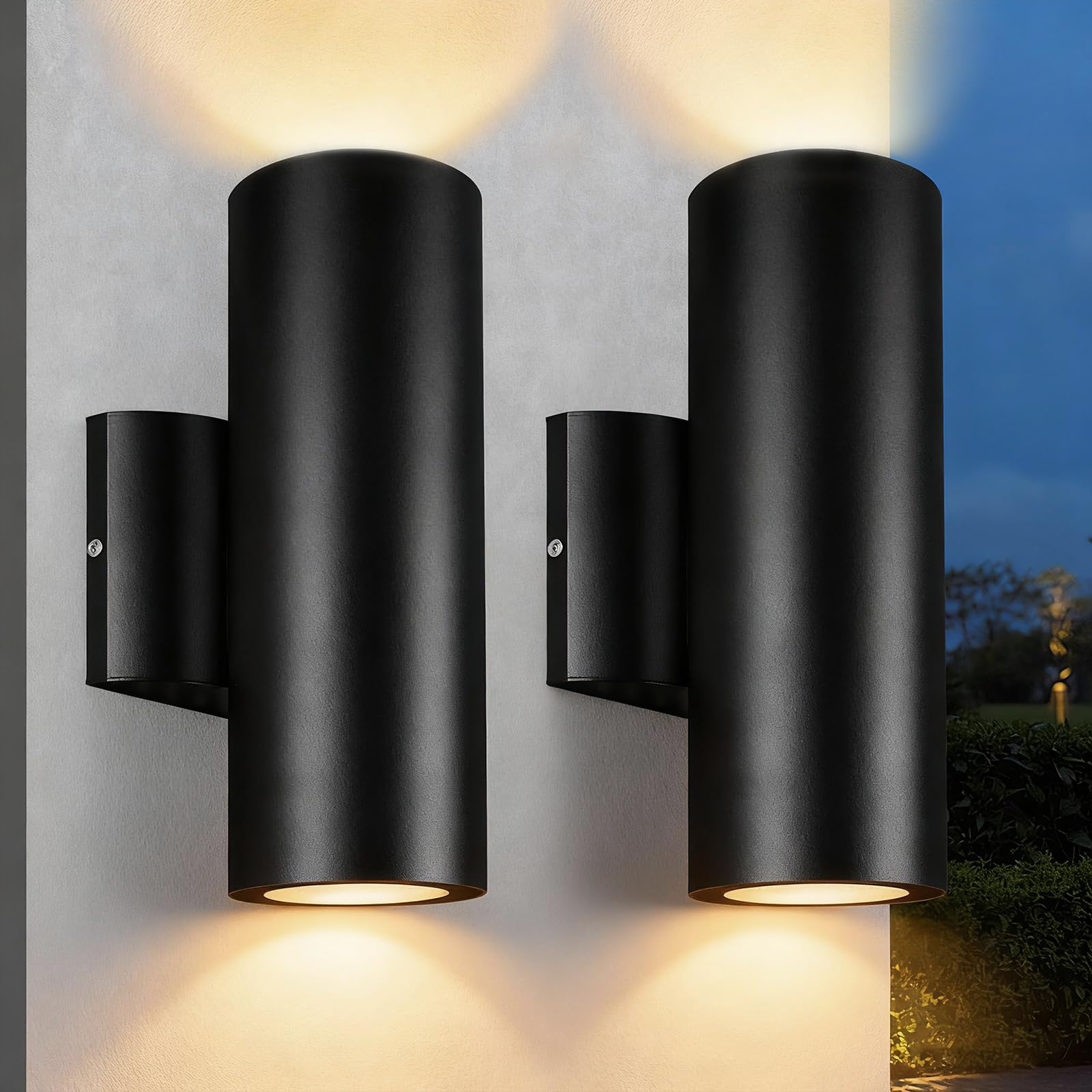 JO.KO Up Down Lights Outdoor, Cylinder Wall Lights 10.24 2 Pack, 2700K Warm White Porch Light in 2 Lights, Matte Black Waterproo