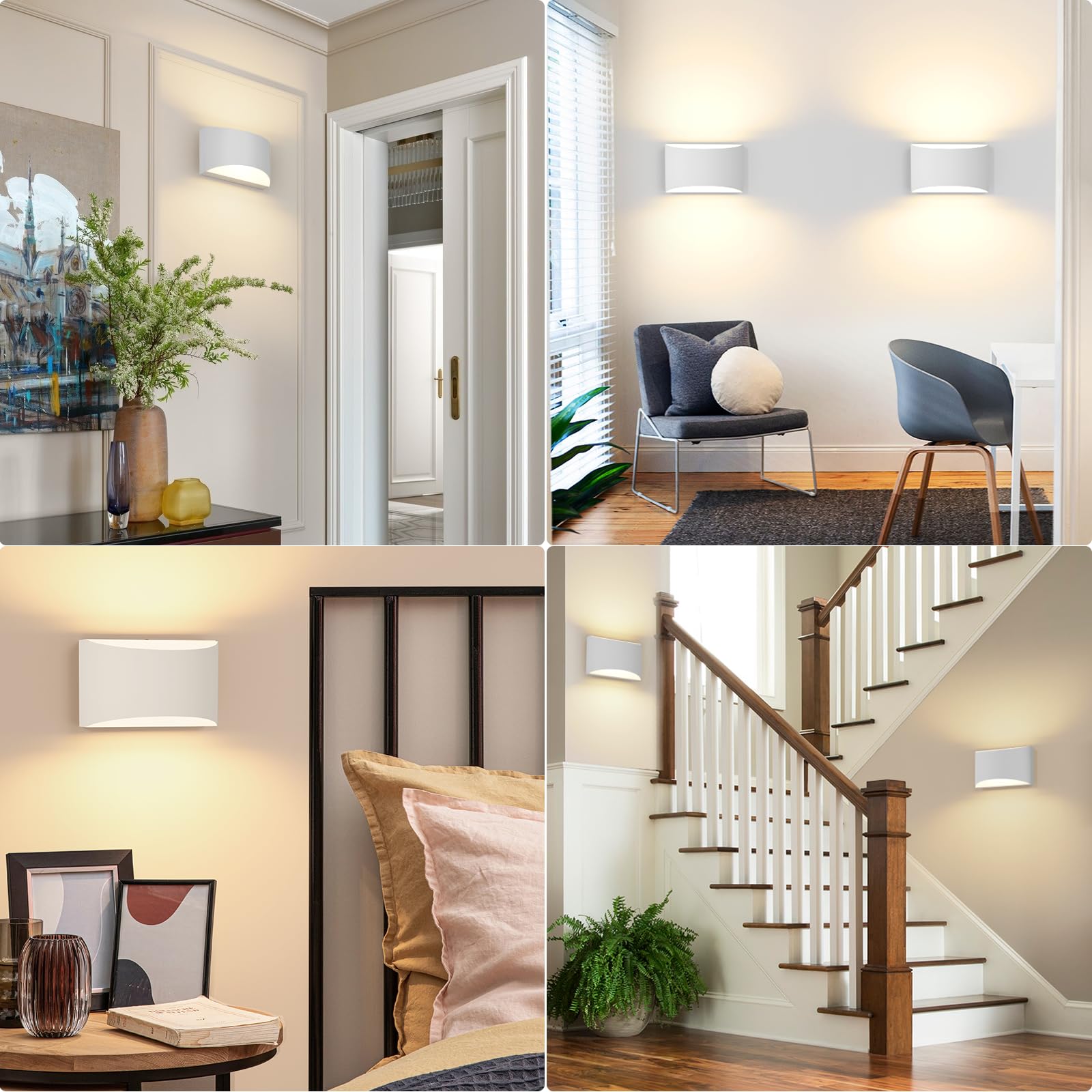 FOLKSMATE Modern LED Wall Sconces Set of 2, 3000K Warm White, Metal, 7.68inch, Hardwired, White, Model XYBY-LED