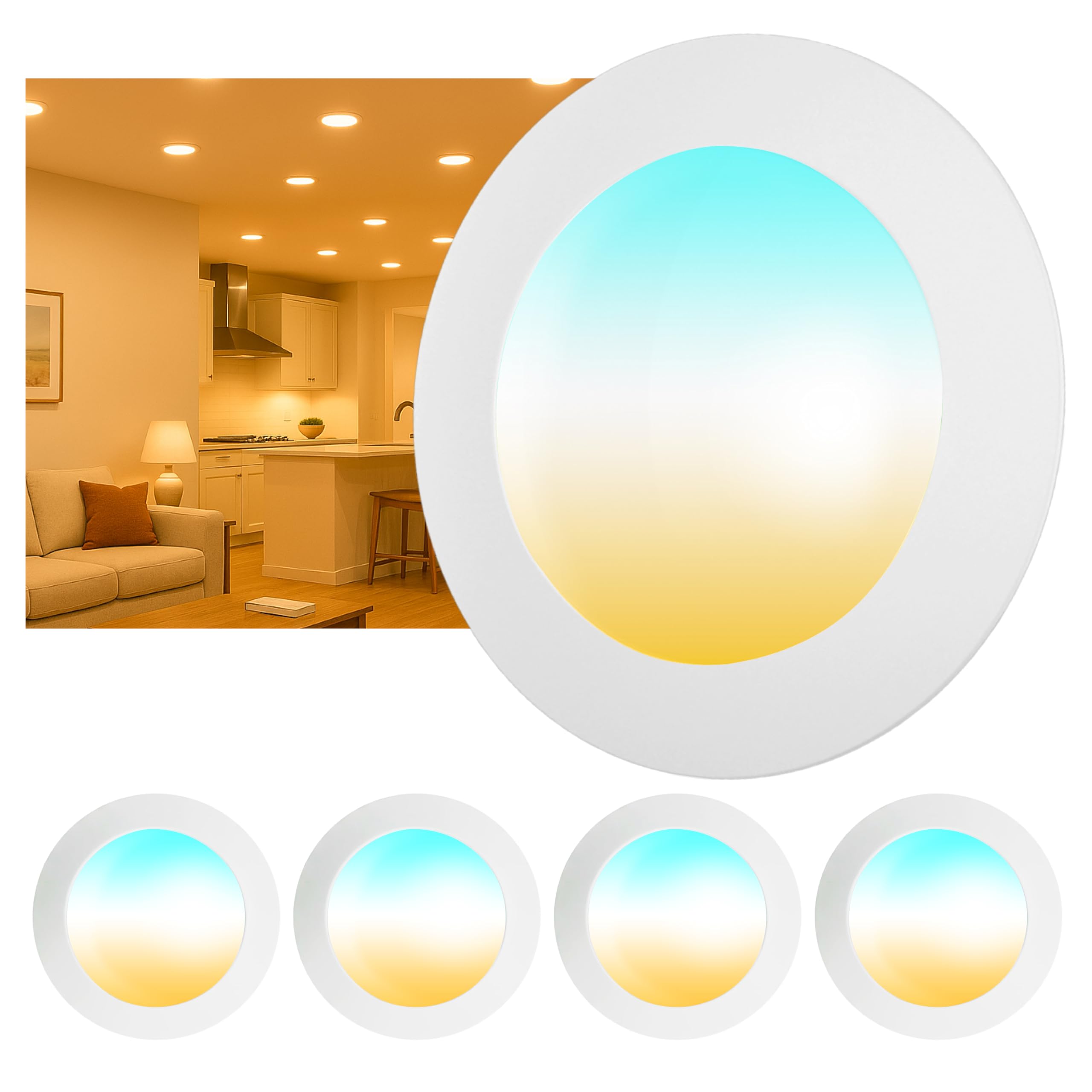 Chasikeo 4 Pack 5/6 Inch LED Disk Lights, Dimmable Flush Mount Ceiling Disc Lights, 2700K/3000K/3500K/4000K/5000K 5CCT Selectabl