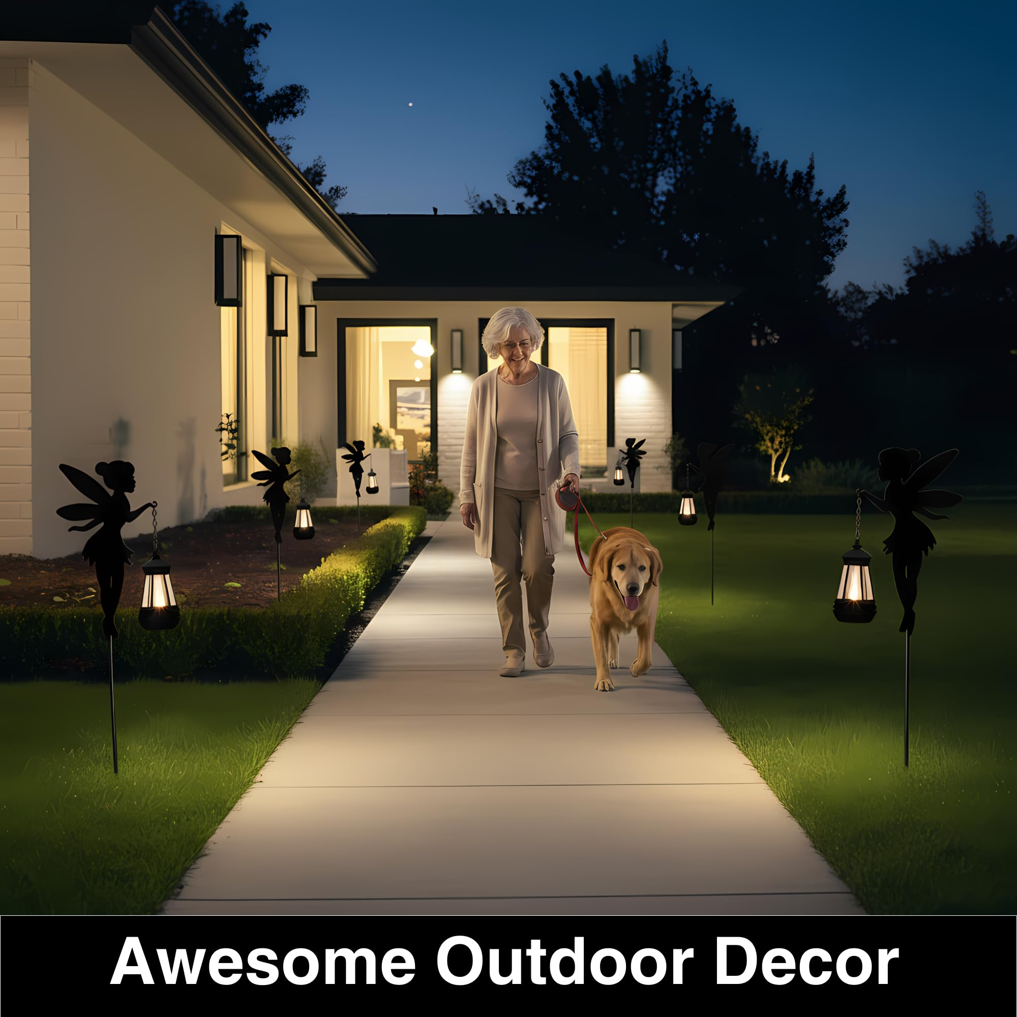 Fairy Garden Accessories Lawn Ornaments 1 Pair - Christmas Solar Fairy Lights Outdoor Decorations  Metal Garden Stakes Decorative Figurines For Yard Decor  Patio (Type B Warm Lighting)