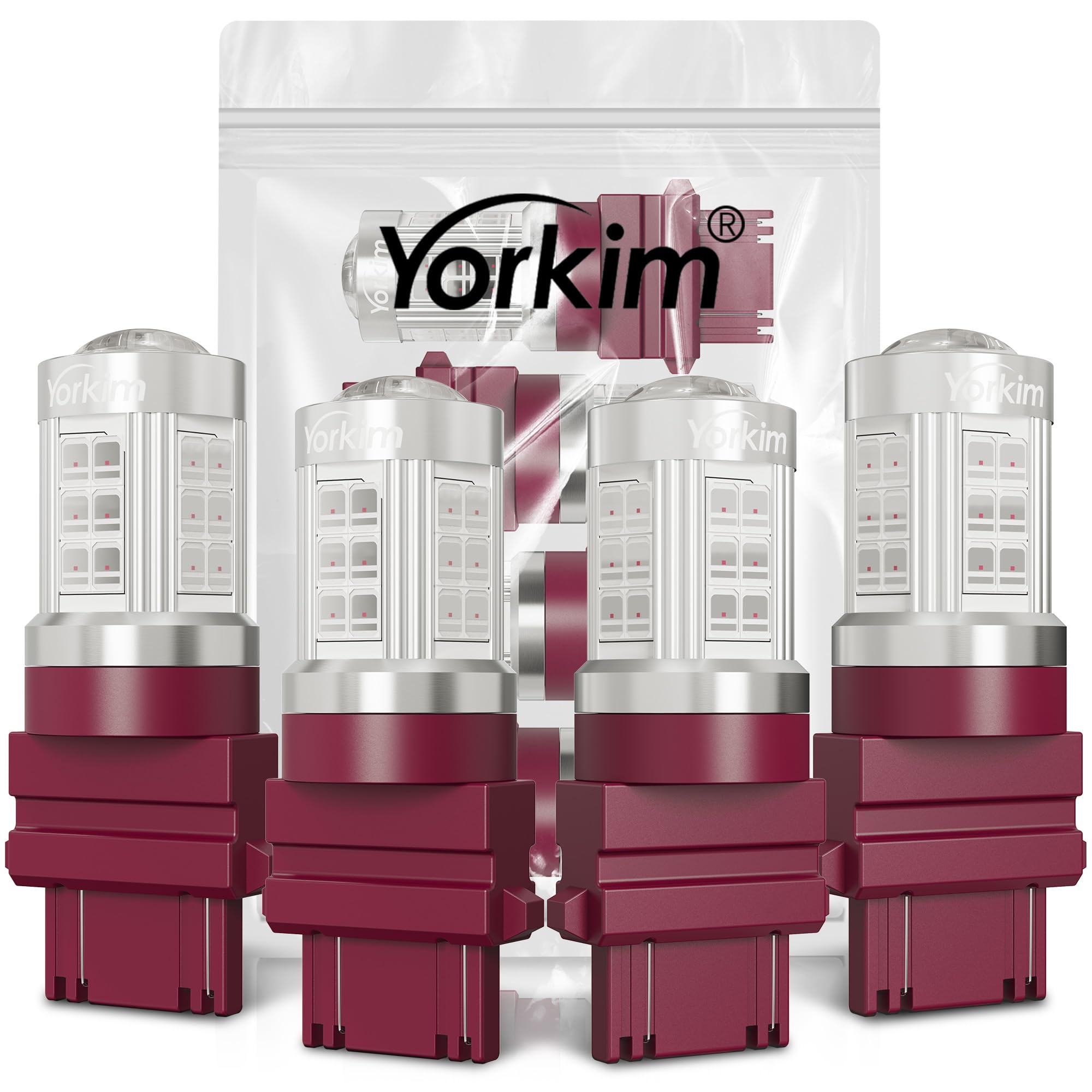 Yorkim 3157 LED Bulb, Red, 3157 Replacement Lamp for Brake & Tail Lights, Pack of 4