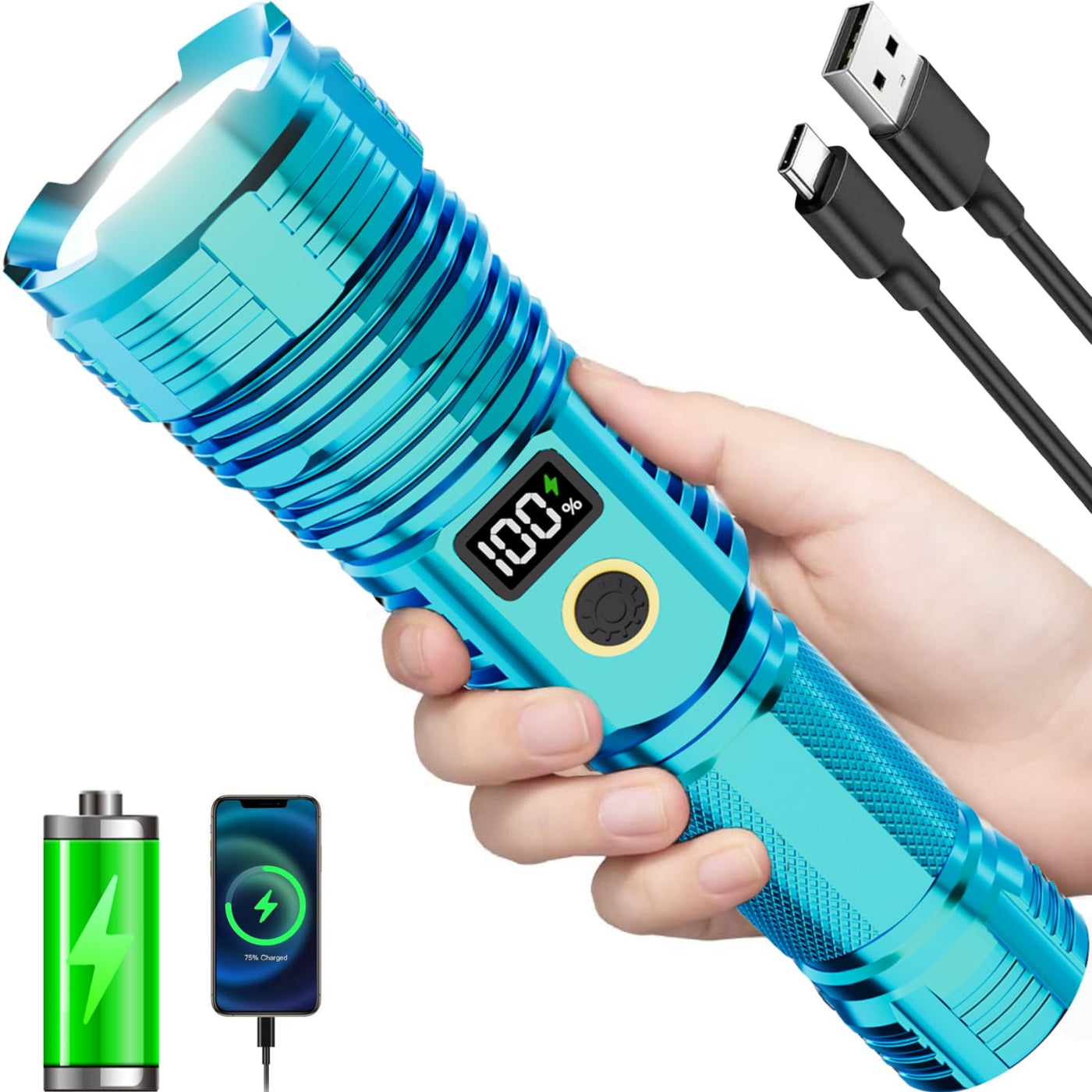 car quest rechargeable led flashlight CHILDBOT Rechargeable Tactical Flashlight, 990000LM, Zoomable, Waterpr – Lightsdaddy