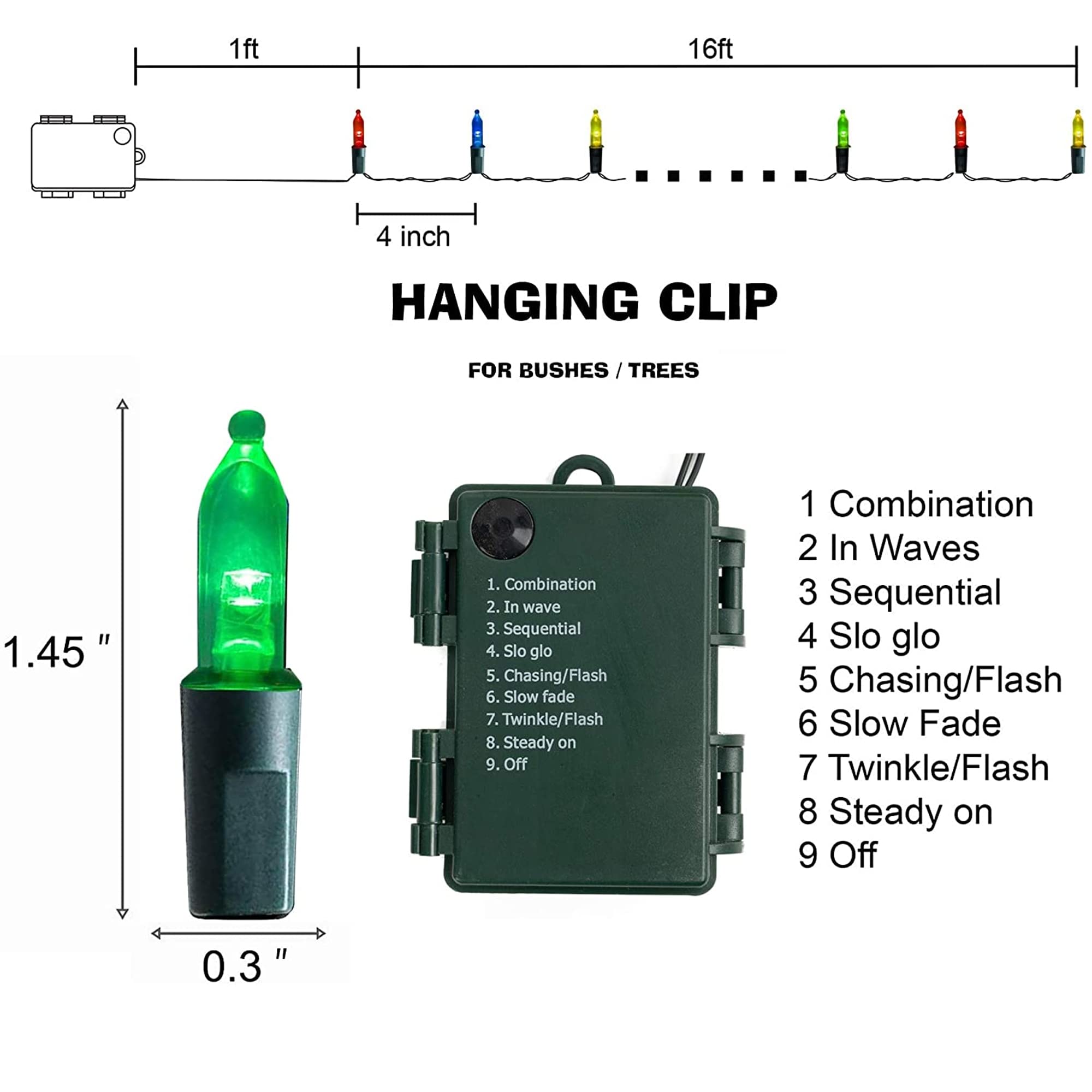 FUNPENY Battery Operated Christmas Lights, 50 LED 16FT, 8 Modes, Waterproof, Multicolor, Model ZF-150-3/SB