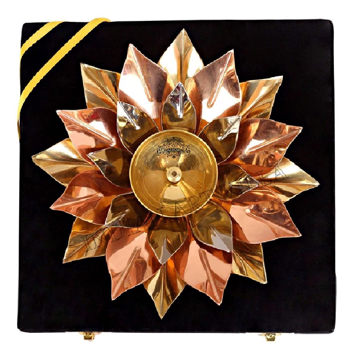 INDIAN ART VILLA Silver Gold & Copper Plated Lotus Design Akhand Diya Deepak, Arti Poojan Temple Home Dcor, Width 8 Inch