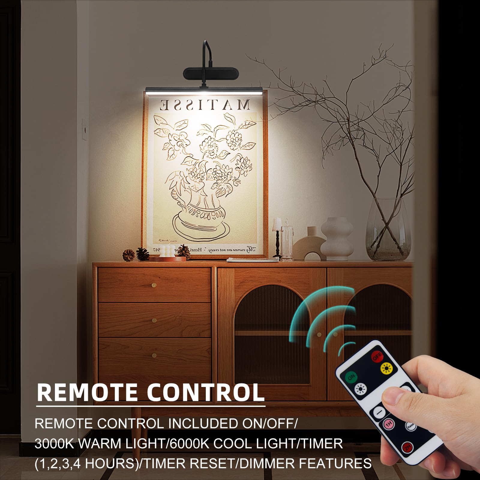 RAIFOOLLY Picture Light, Wireless Wall Lighting, Remote Control, Dimmable, 12inch, Black, Model RF00300