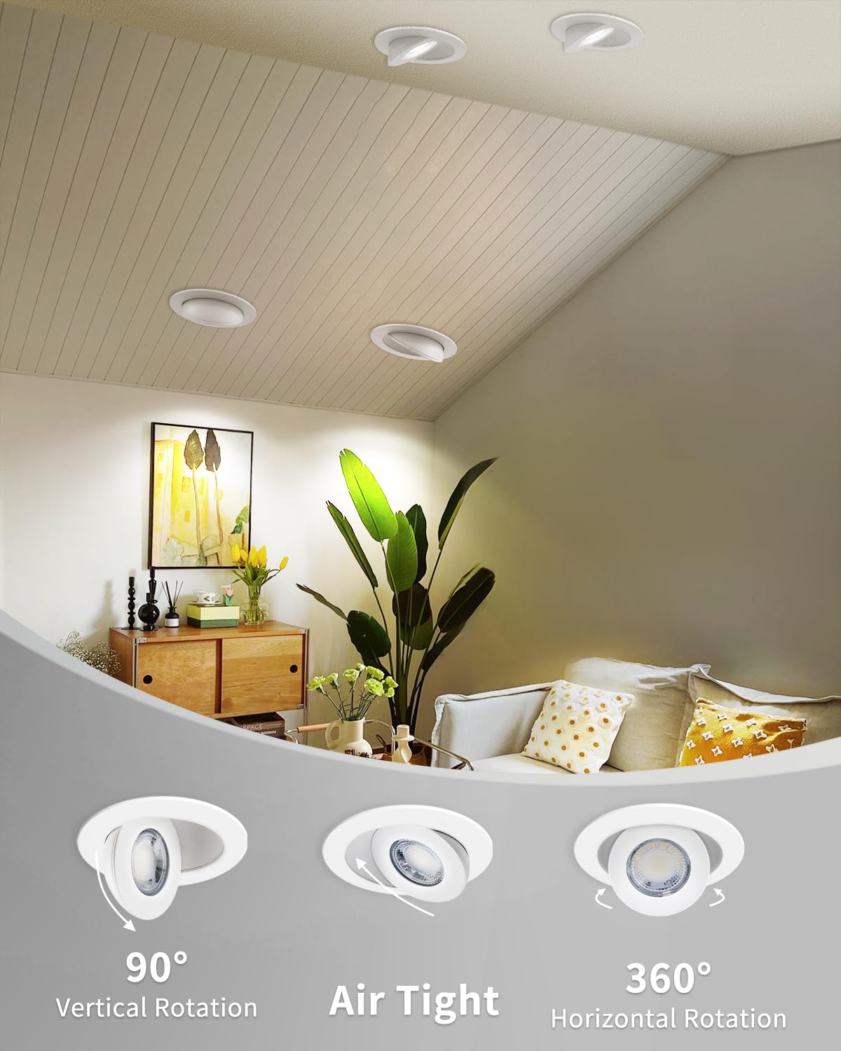 Adetu 4 Inch 5Cct Gimbal Led Recessed Lights, 360+90 Adjustable Directional Recessed Lighting, 2700K/3000K/3500K/4000K/5000K Dim