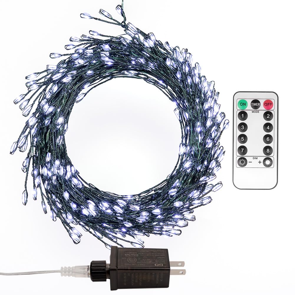 Zeluxdot Fire er Fairy Lights 33Ft 300Leds Waterproof Twinkle Lights Plug In Green Wire Led Light With Remote 8 Modes For Indoor Outdoor Christmas Wedding Birthday Patio Garden Decor Cool White