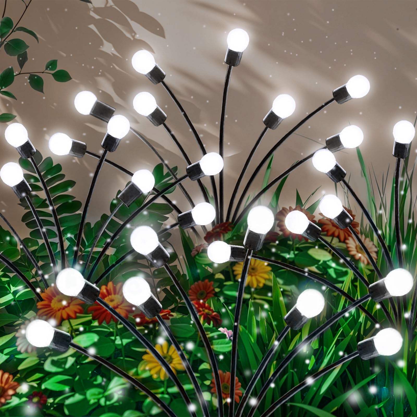 OZS Solar Garden Lights 8 Pack, 64 LED Waterproof Fairy Lights, Cool White, Swaying Light for Patio Pathway Decoration