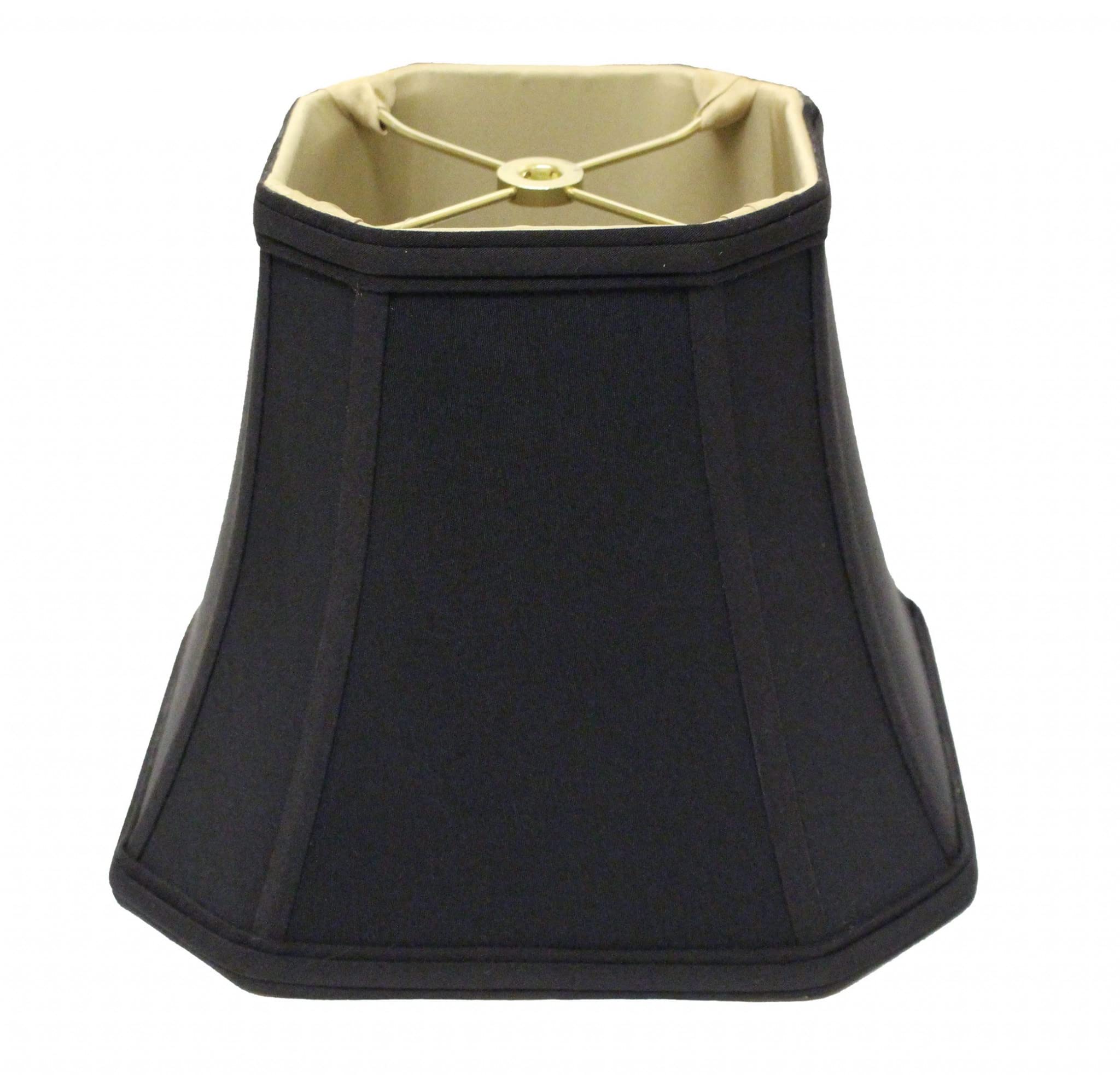 homeroots lighting Slanted Square Bell Lampshade 16in Black with Bronze Lining Warm White