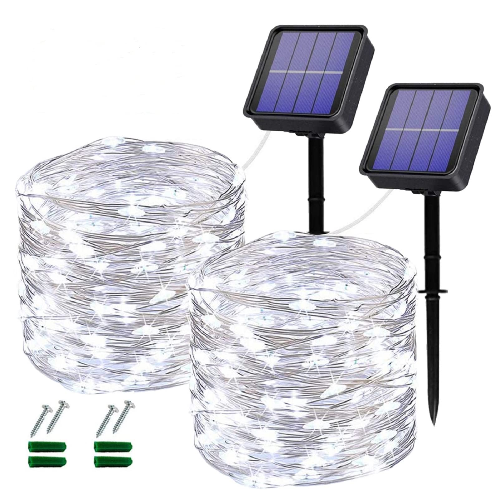Lezonic Solar String Lights - 2 Pack, 240 LED, 24M/80Ft, 8 Modes, Outdoor Copper Wire, Waterproof, White