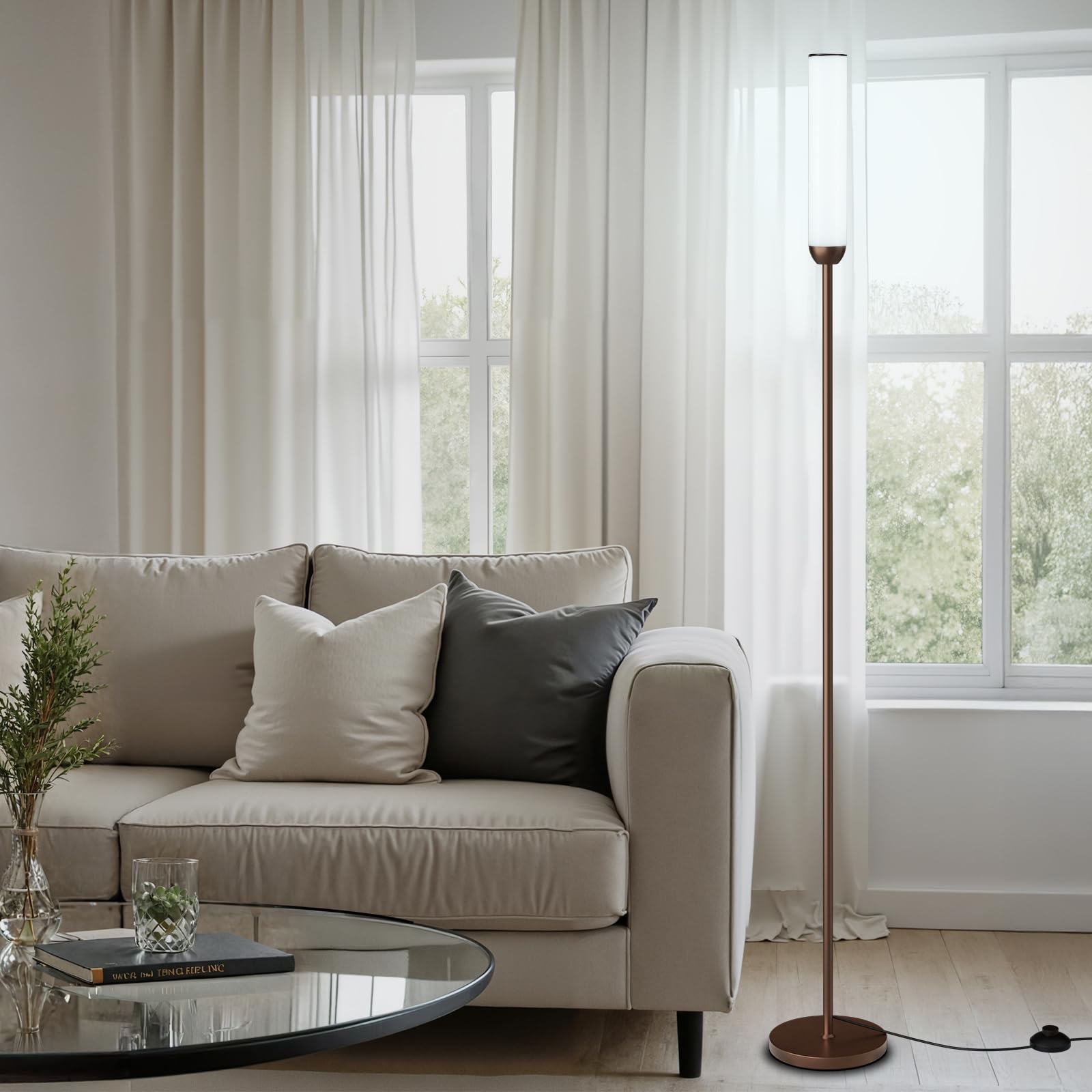 Ambimall LED Floor Lamp with Remote Control, 65in Stepless Adjustable 3000K-6500K, 5%-100% Brightness, Brown, Model RPT-ZGLED