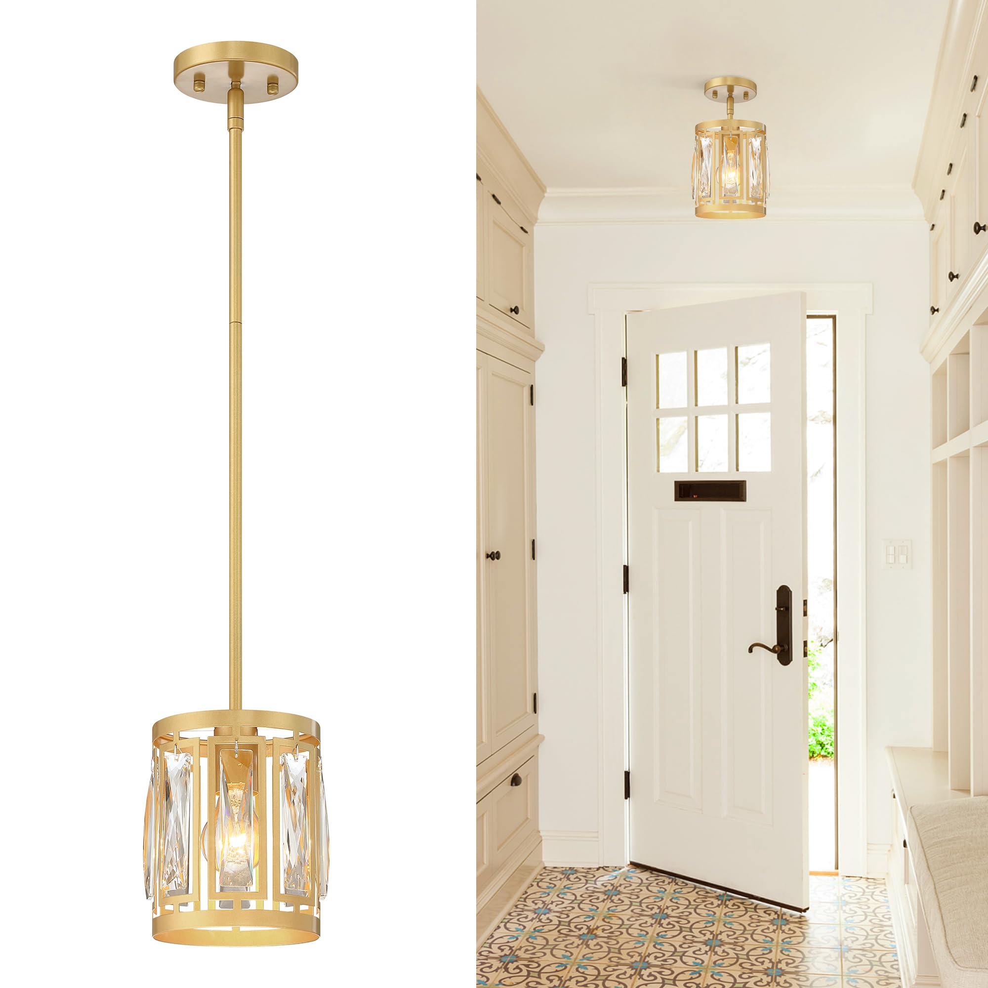 Gold Pendant Lights Kitchen Island  Crystal Pendant Light  Adjustable Hanging Light Fixture for Dining Room  Living Room  Kitchen