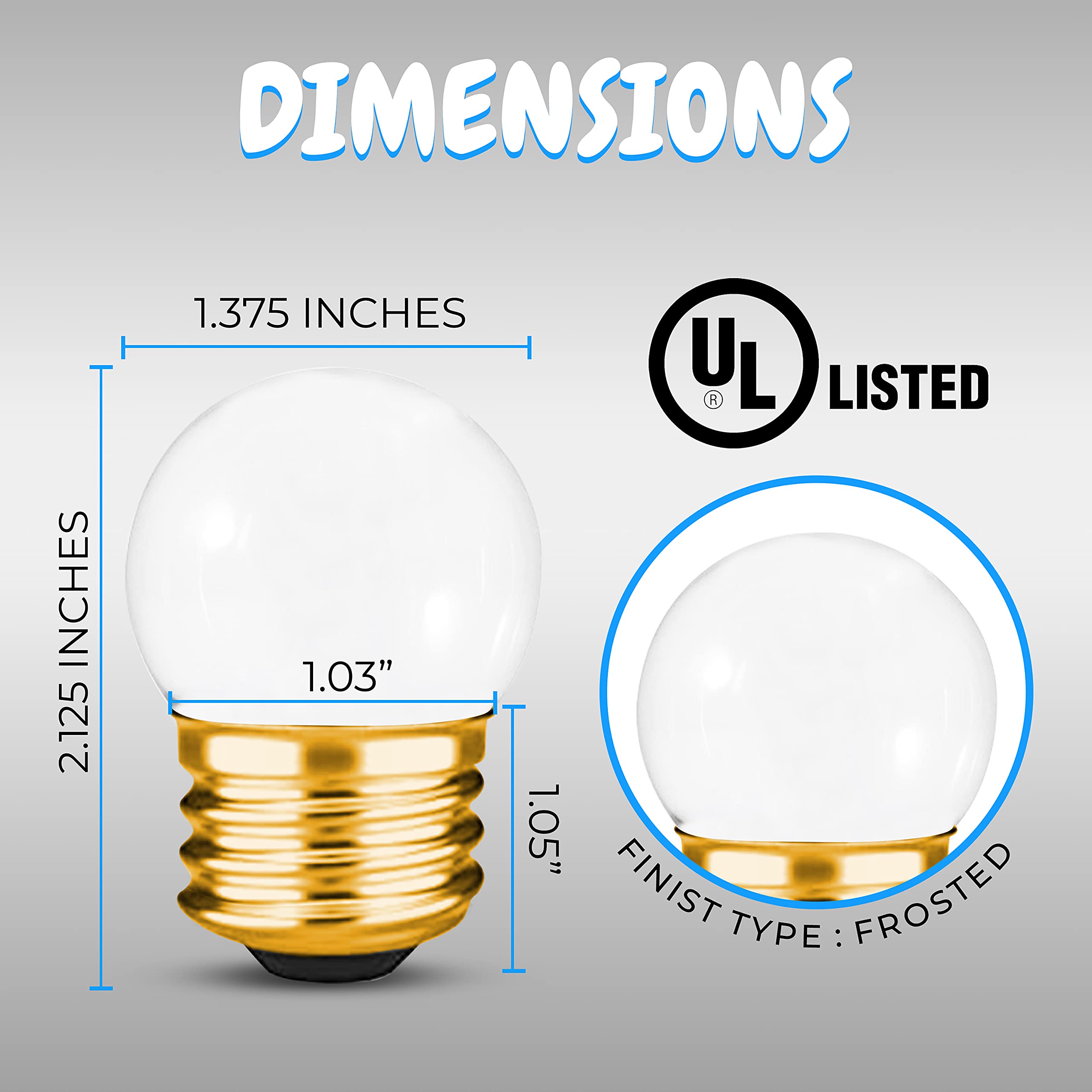 Ohlectric 10 Pack - S11 Ceramic White Night Light Bulbs | 7.5W Incandescent Light Bulb With E26 Medium Base | 40 Lumens Brightne