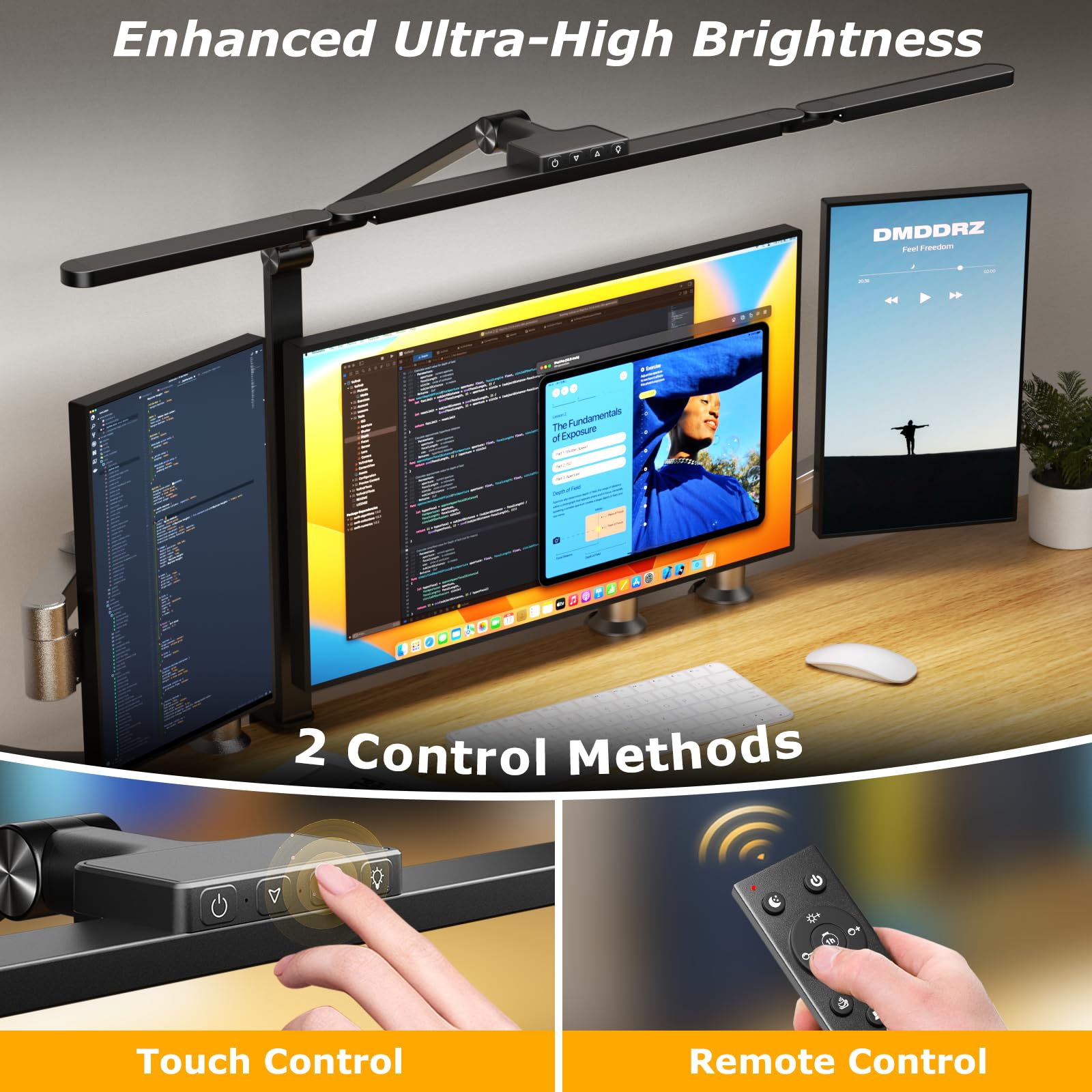 Airlonv Led Desk Lamp With Clamp, Architect Desk Lamp For Home Office With Remote, 24W Ultra-Bright Desk Light With Stepless Dim