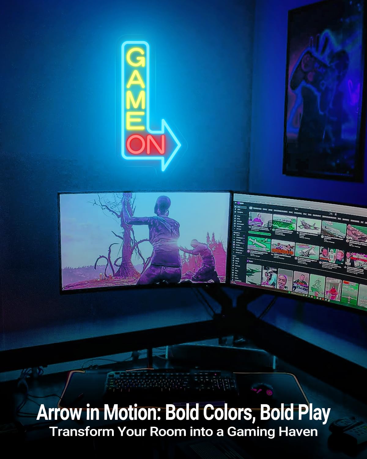 GAME ON Neon Sign for Wall Decor, LED Neon Gamer Sign for Arcade Room, Game Room, Bedroom, Kids, Boyfriend, Gifts Stepless Dimma