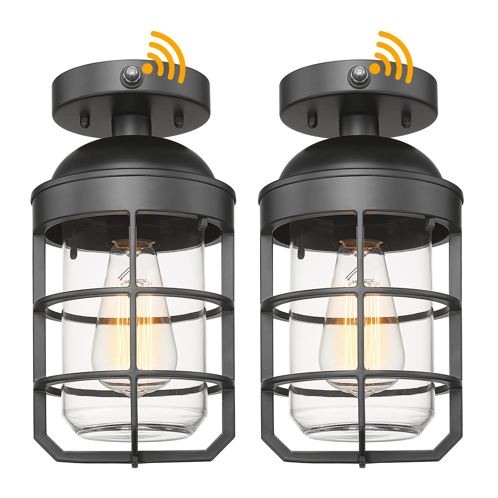 Starcurin Outdoor Ceiling Lights for Porch with Dusk to Dawn Sensor, Black Outdoor Semi Flush Mount Ceiling Light Fixture with C