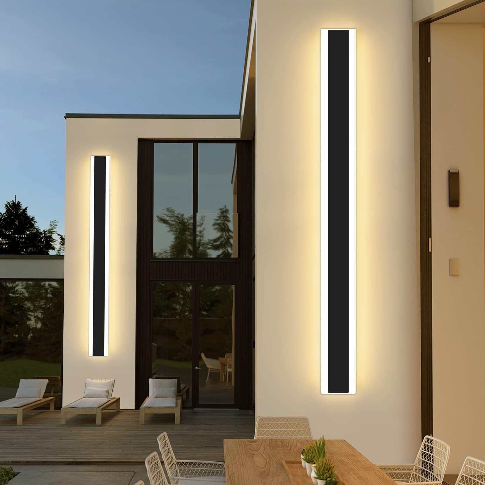 Mikeru Modern Outdoor Wall Light, 3000K-6000K Dimmable Outdoor Wall Sconce 78.8Inch Black Outdoor Exterior Lights With Remote Co