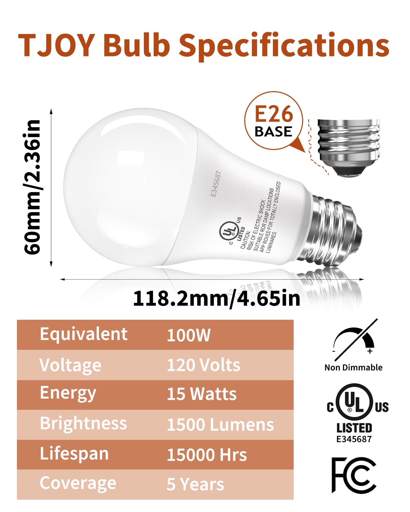 Tjoy Led Light Bulbs, 100 Watt Equivalent A19 Led Bulbs, Soft Warm White 2700K, Energy Saving Light Bulb With E26 Standard Base,