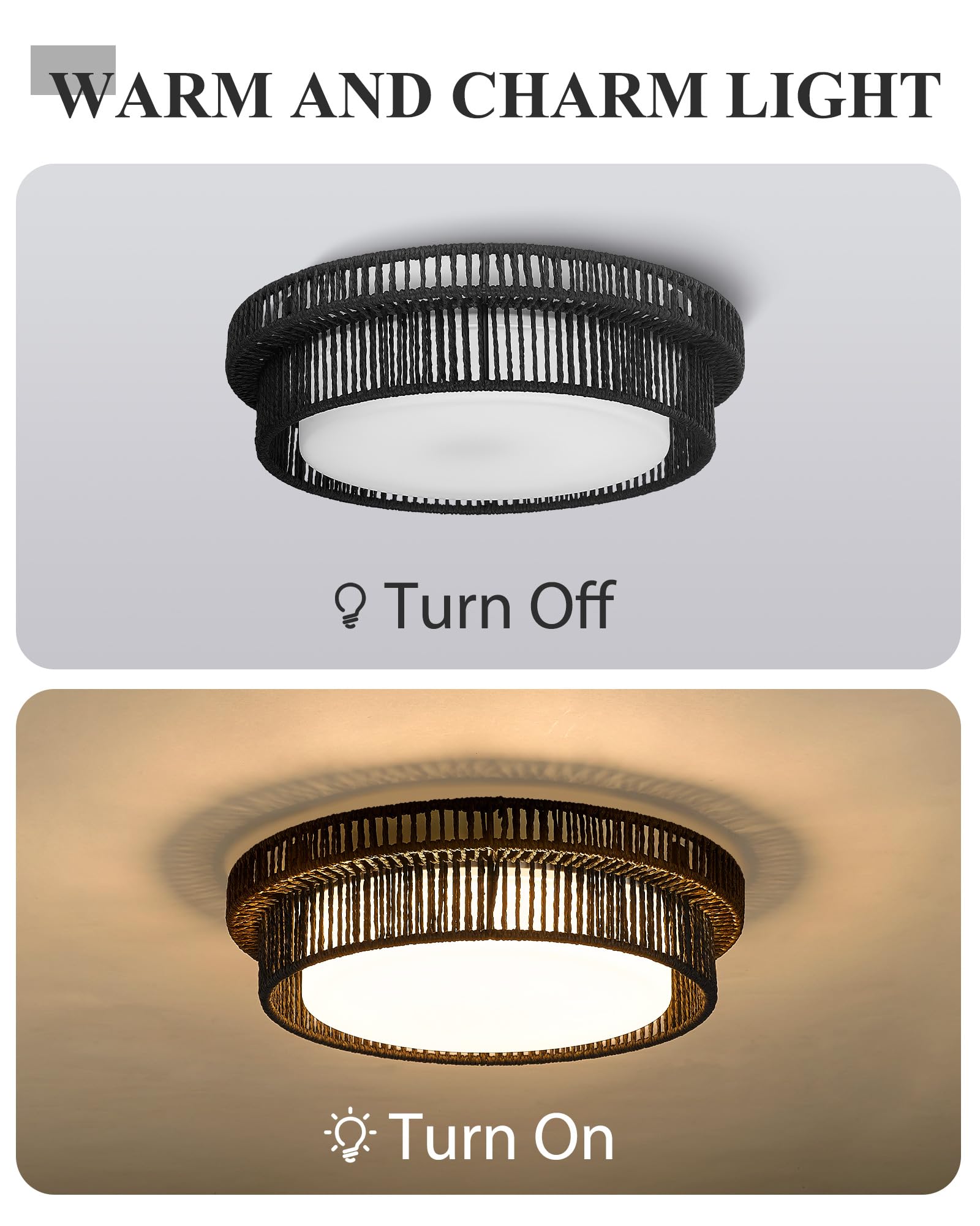 HWH 18in Boho Ceiling Light Fixture, 36W 5CCT LED, Remote Control, Black Finish, Model 5HYS78LF-LED BK