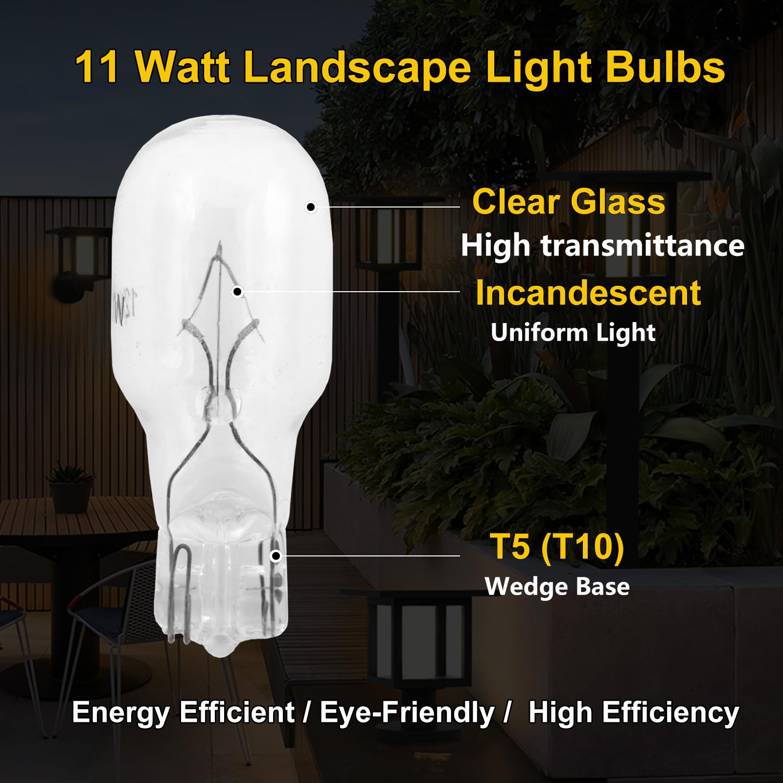 QYKAVM T5 Low Voltage Landscape Light Bulbs - 12-Pack, 12V, 11W, Clear Glass, 2800K Warm White, CRI 85,