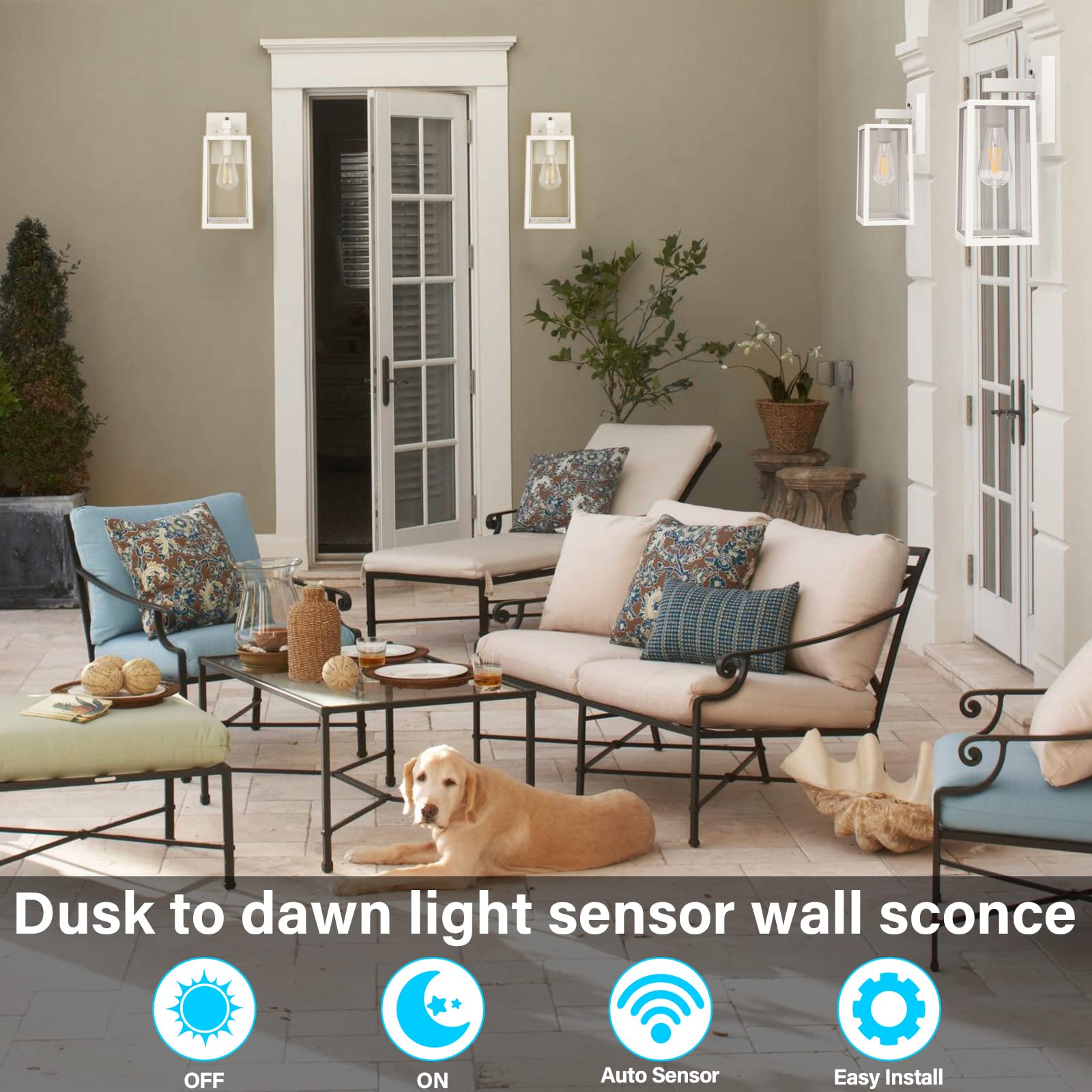 Shine Hai Dusk To Dawn Outdoor Wall Lantern, Exterior Wall Sconce With E26 Base Socket, Waterproof Fixture Lights With Clear Gla