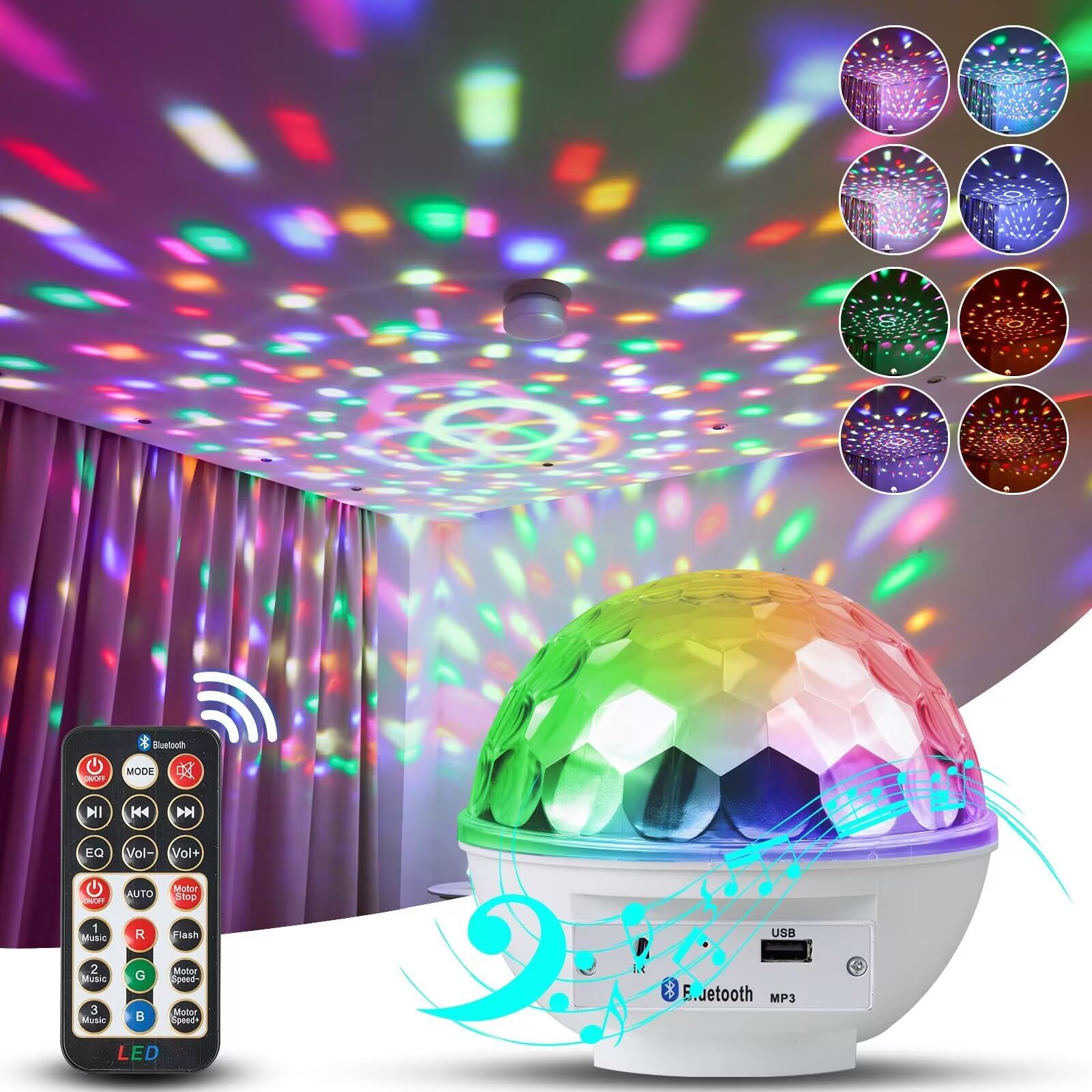 Lluote Disco Ball Lights Rgb Led Rotating Party Stage Lights,Halloween Decoration, With Remote Control,Adult Home Theater,Room Decoration,Christmas Gift, Birthday Gift