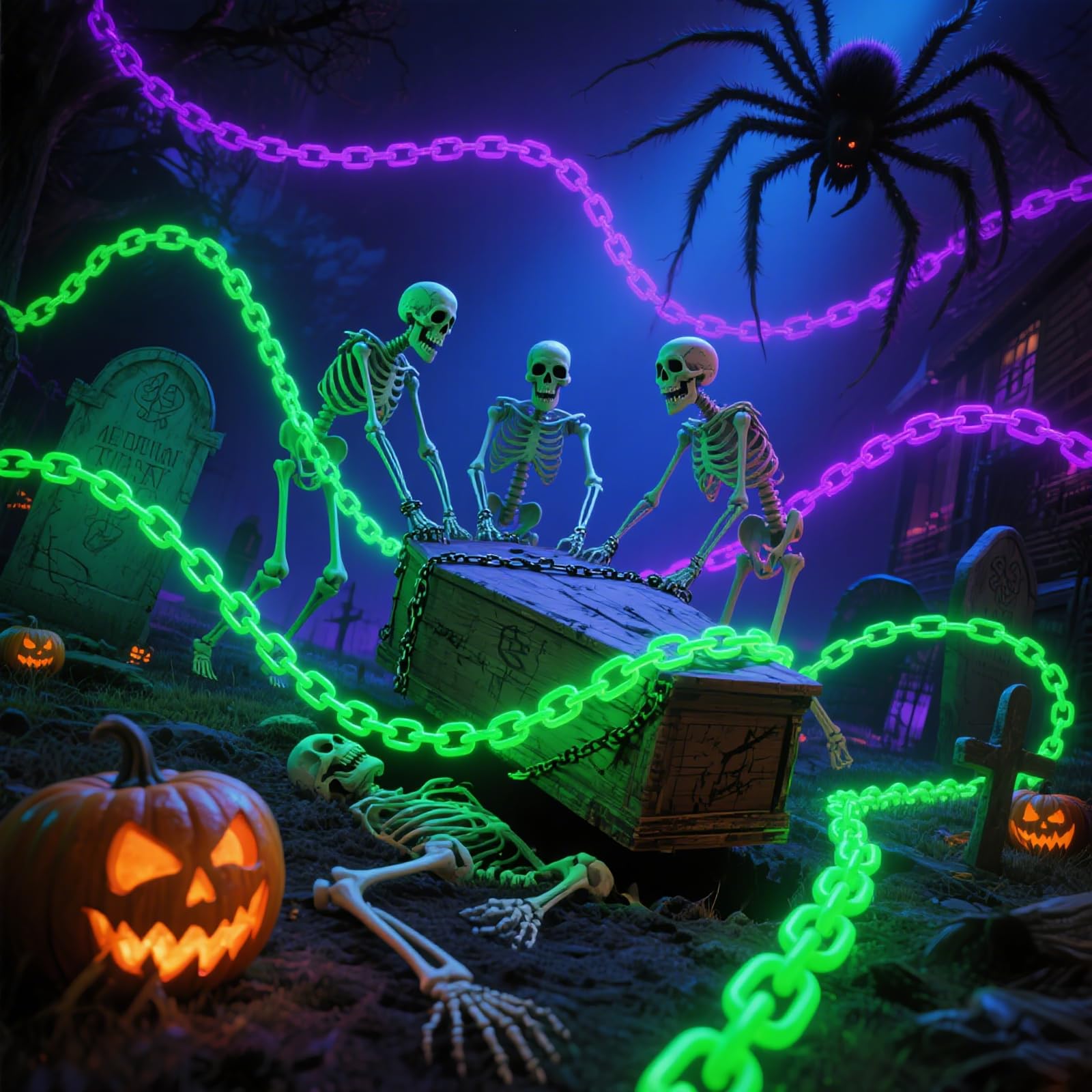 Ohwewant Solar Halloween Decorations Outdoor  10Ft Purple Chain Lights  Waterproof Solar Halloween Lights For Outdoor Haunted House Party Skeleton Dog Cosplay Props Yard