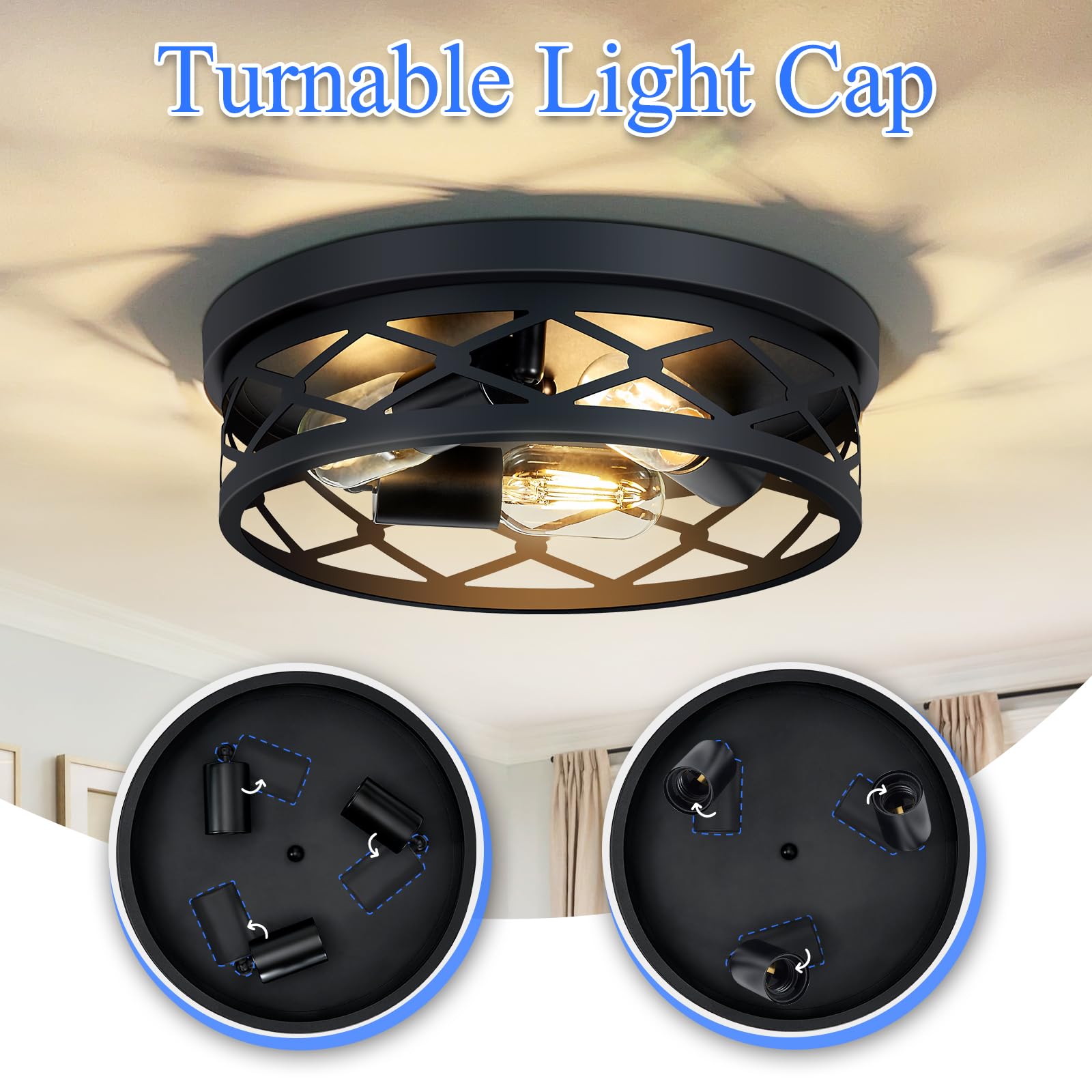 Skejao, 2 Pack Flush Mount Ceiling Light Fixture, Black, For Hallway, Kitchen, Farmhouse, Bedroom (13 X 13 X 3.93 Inches, 2400 L