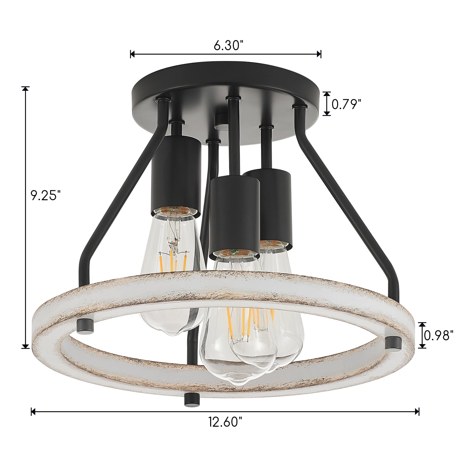 Rustic Flush Mount Ceiling Light Fixture With Oak White Wood Circle Shade Farmhouse Mini Semi Ceiling Lamps For Hallway Entryway