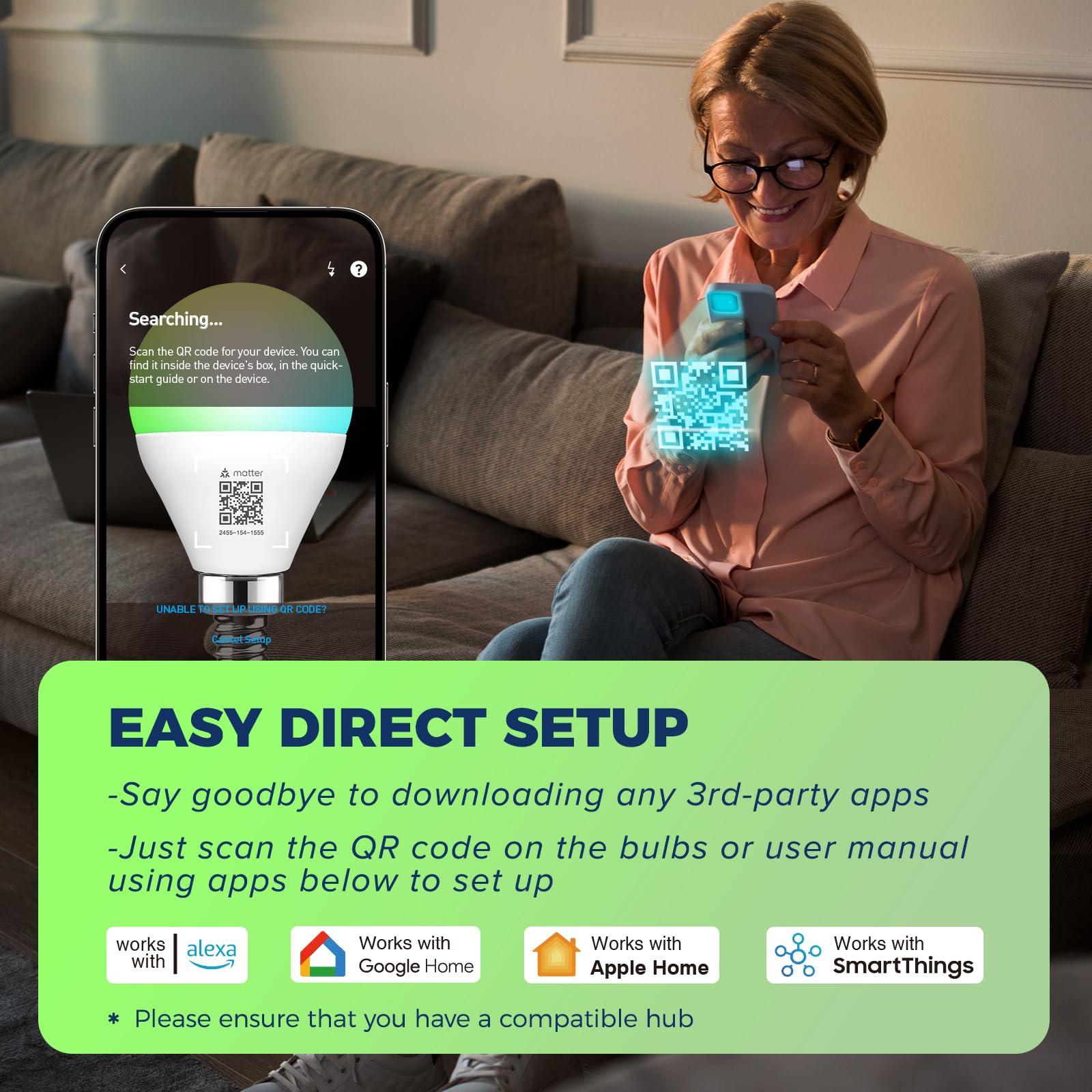Lightinginside E12 Smart Light Bulbs, 50W Equivalent, RGBCW G16.5, 4-Pack, Multicolor, ETL Listed, Compatible with Alexa/Siri/Google Home