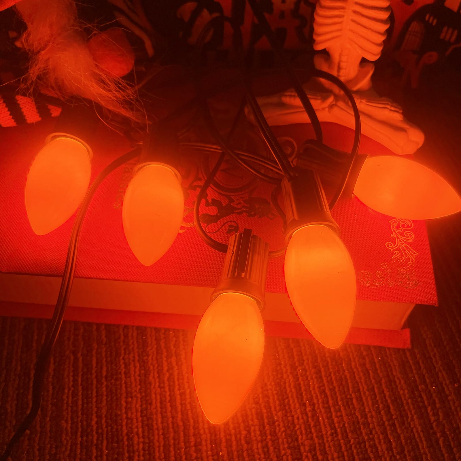 25 Pack C9 Orange Halloween Replacement Light Bulb, C9 Orange Christmas Lights Bulbs For Halloween Outdoor Patio String Lights, E17 Intermediate Base Night Light Bulbs, 7 Watt, 120 Volt- Orange