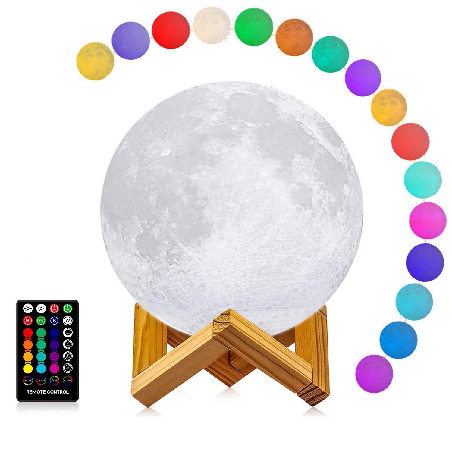 LOGROTATE Moon Lamp 3D Printing LED Night Light 16 Colors 7 inch Beige PLA