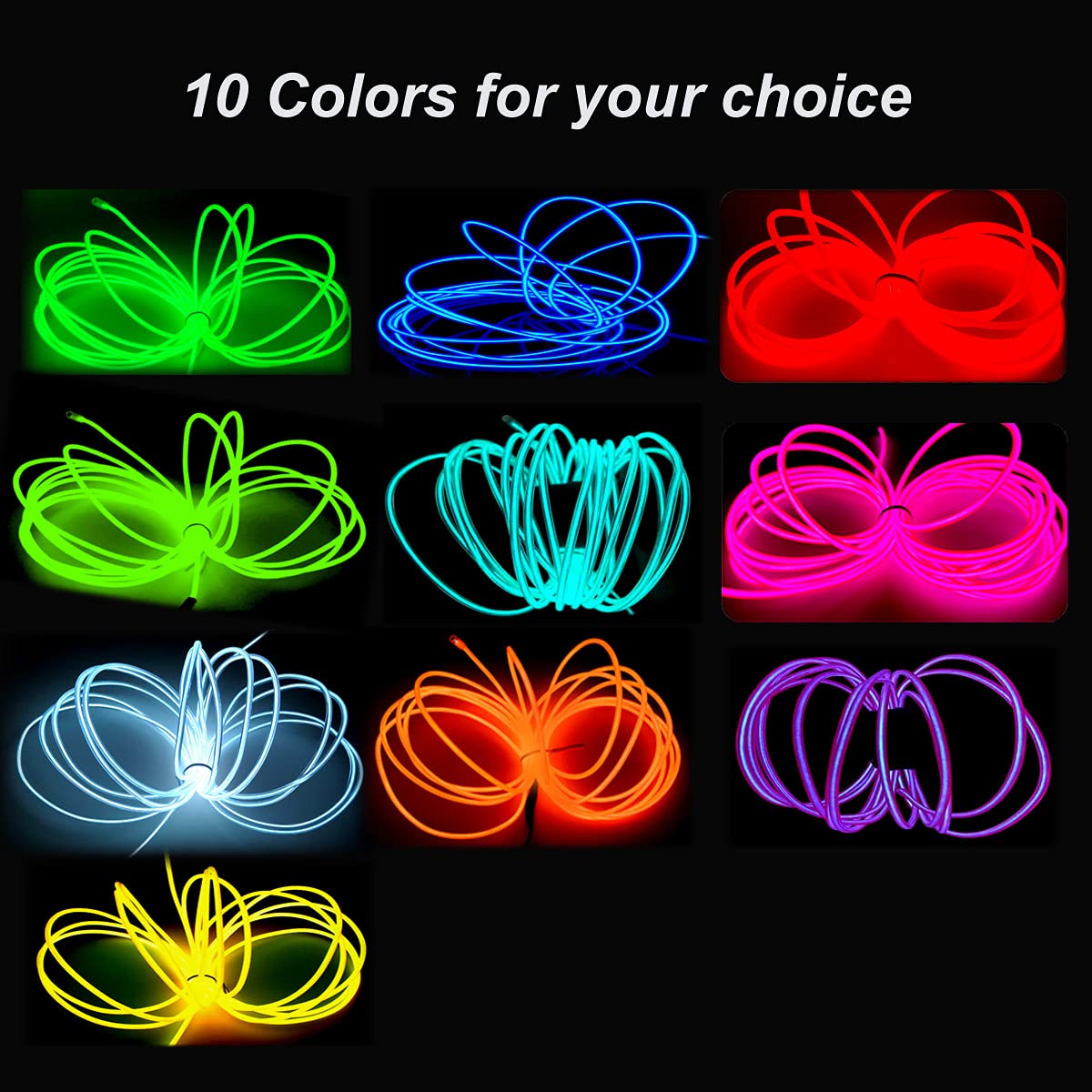 MaxLax EL Wire Neon Lights Strip, 10M/32.8FT, White, Battery Pack, 360° Cuttable, Plastic, Model 733631e2-8ea0