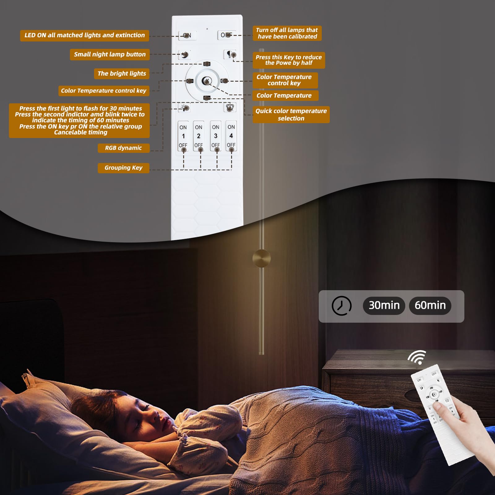 KELUOLY Dimmable Wall Sconce Set of 2, 39.37" LED Light, Gold, Remote Control, Adjustable Brightness for Living Room & Bedroom