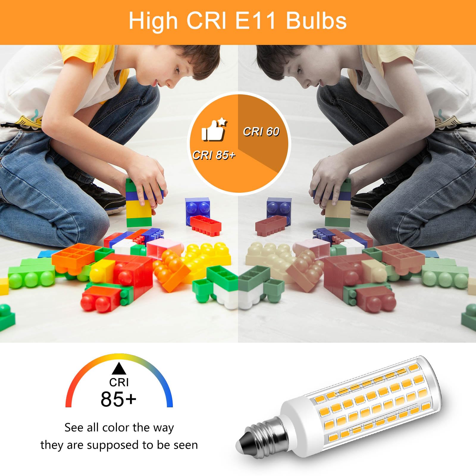 Megereet E11 LED Bulbs 5W Dimmable Warm White 3000K 550lm 2-Pack, Halogen Candelabra Bulb Equivalent, ABS Material