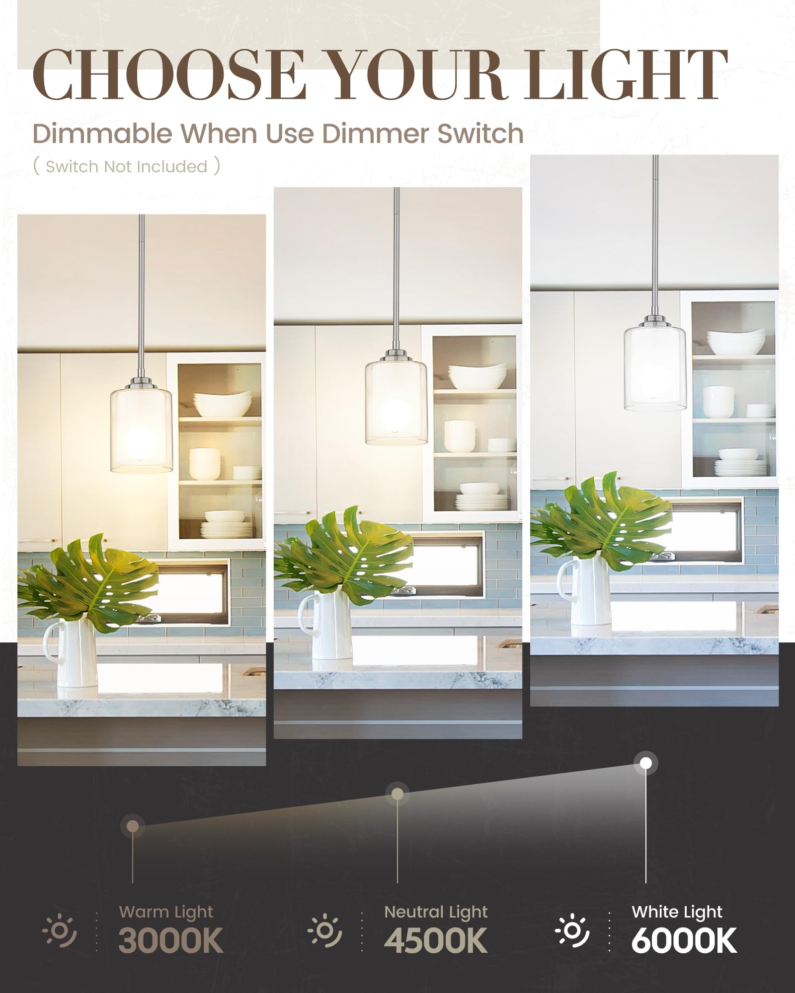 Tengxin Modern Pendant Light,Brushed Nickel Modern Pendant Light For Kitchen Island,Hanging Ceiling Light Fixture,Farmhouse Pend