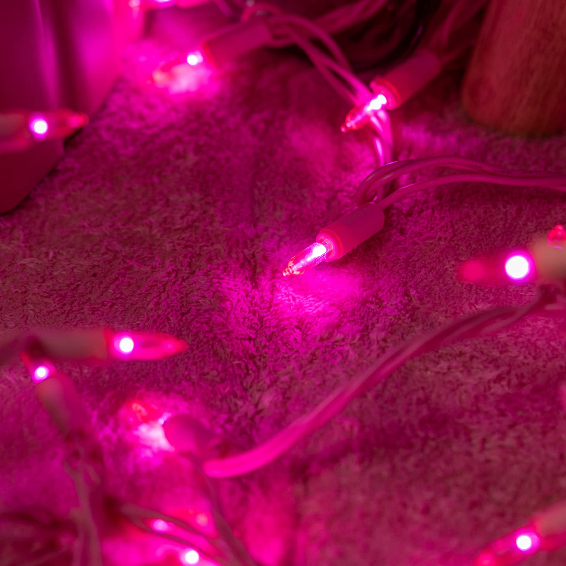 YULETIME 200 Count Pink LED Christmas Lights, 66 Feet, UL Certified, Copper Wire and Acrylic Bulbs, Pink Wire