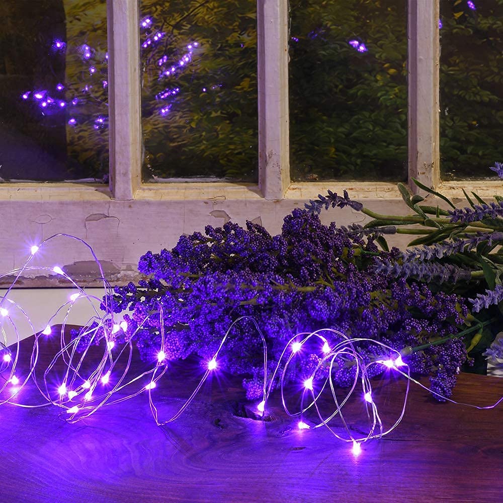 JosMega Solar Powered Fairy String Lights, Waterproof, 8 Modes, 33ft, 100 LEDs, Purple