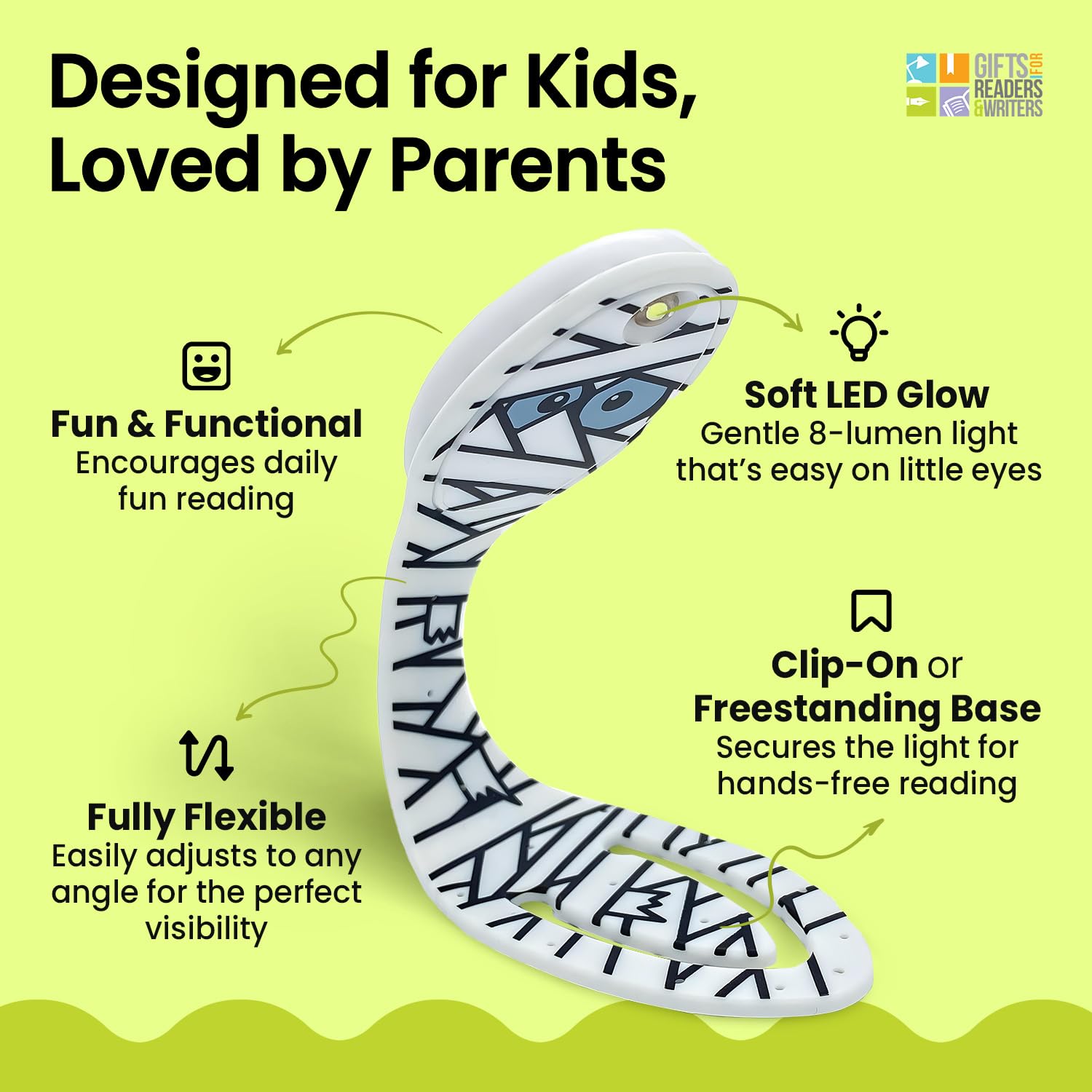 Gifts for Readers & Writers Flexilight Bookmark Light | LED Clip-On Reading Lamp | Battery Operated | Mummy Color