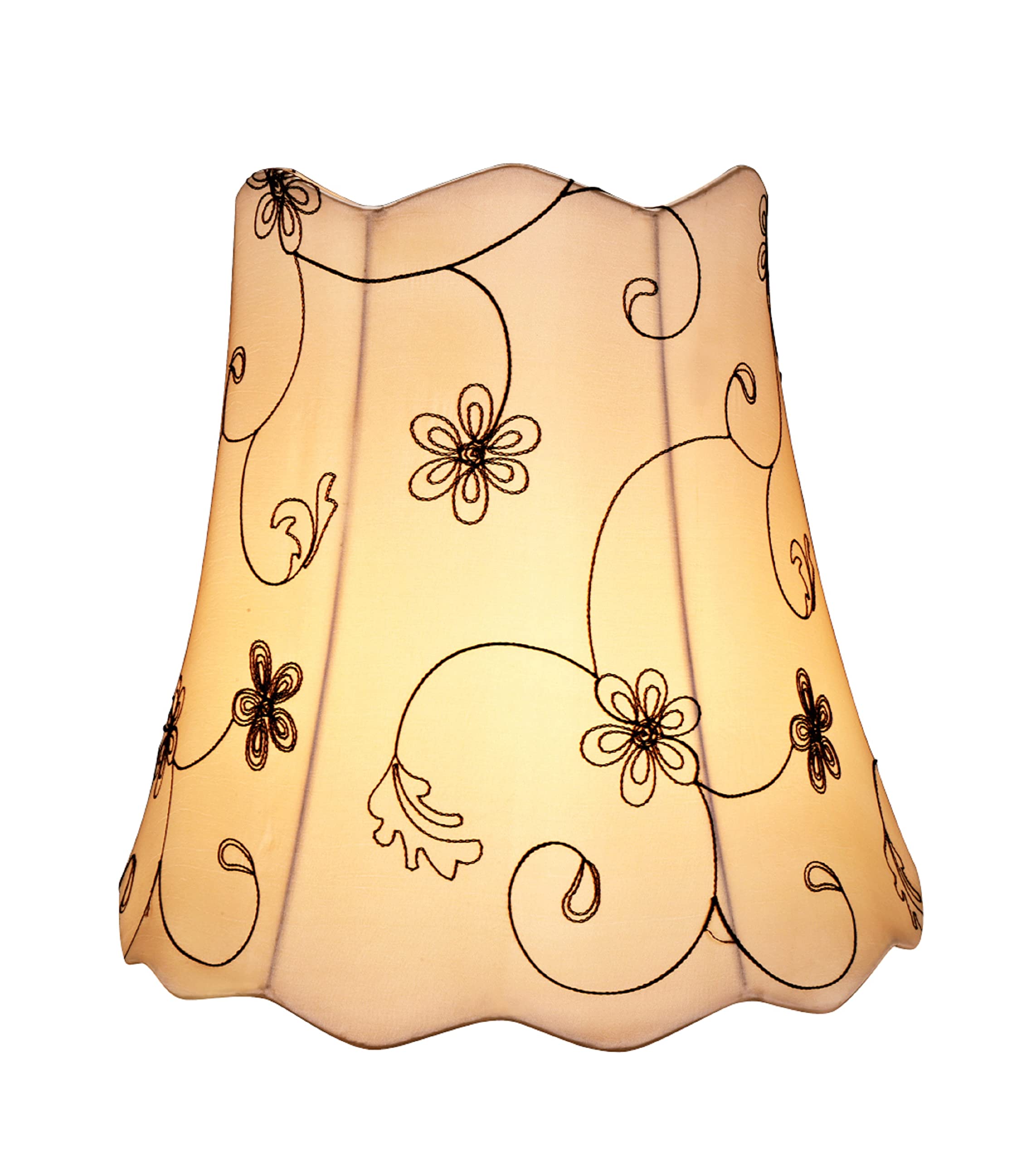 Aspen Creative Lamp Shade, Transitional Scallop Bell Shape, Off-White, 16in Wide, Model 34064, Floral Embroidered Fabric