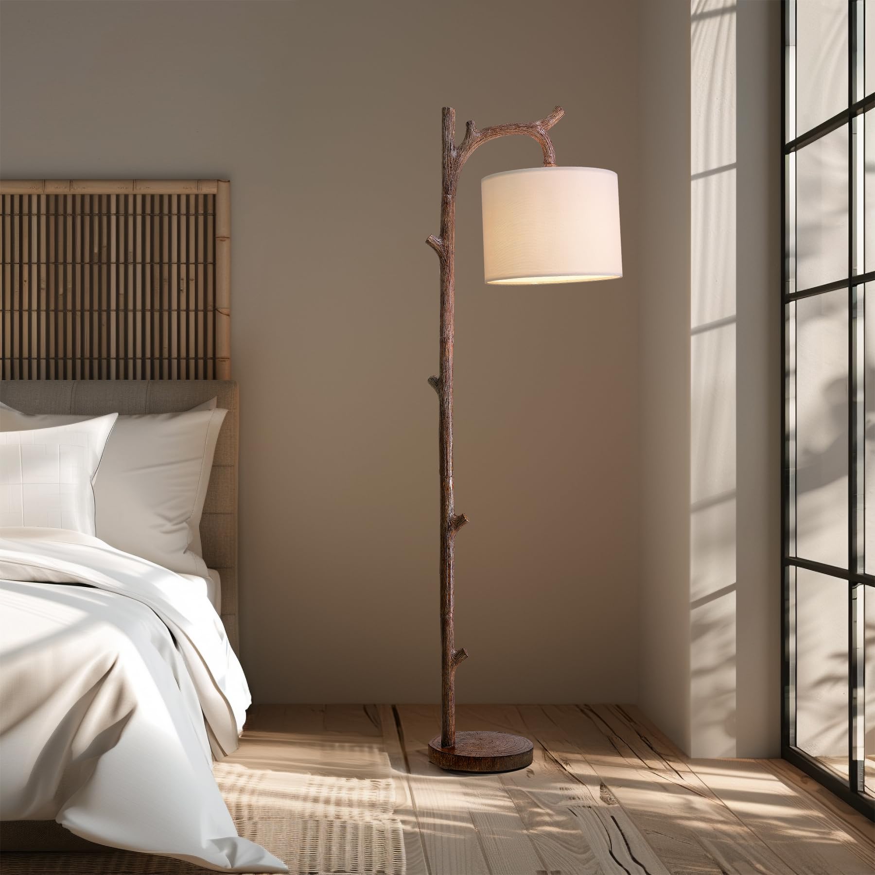 OYEARS Retro Farmhouse Floor Lamp - Rustic Tree Trunk Design, Brown, Resin, Model AMZ-F1159WC-OY