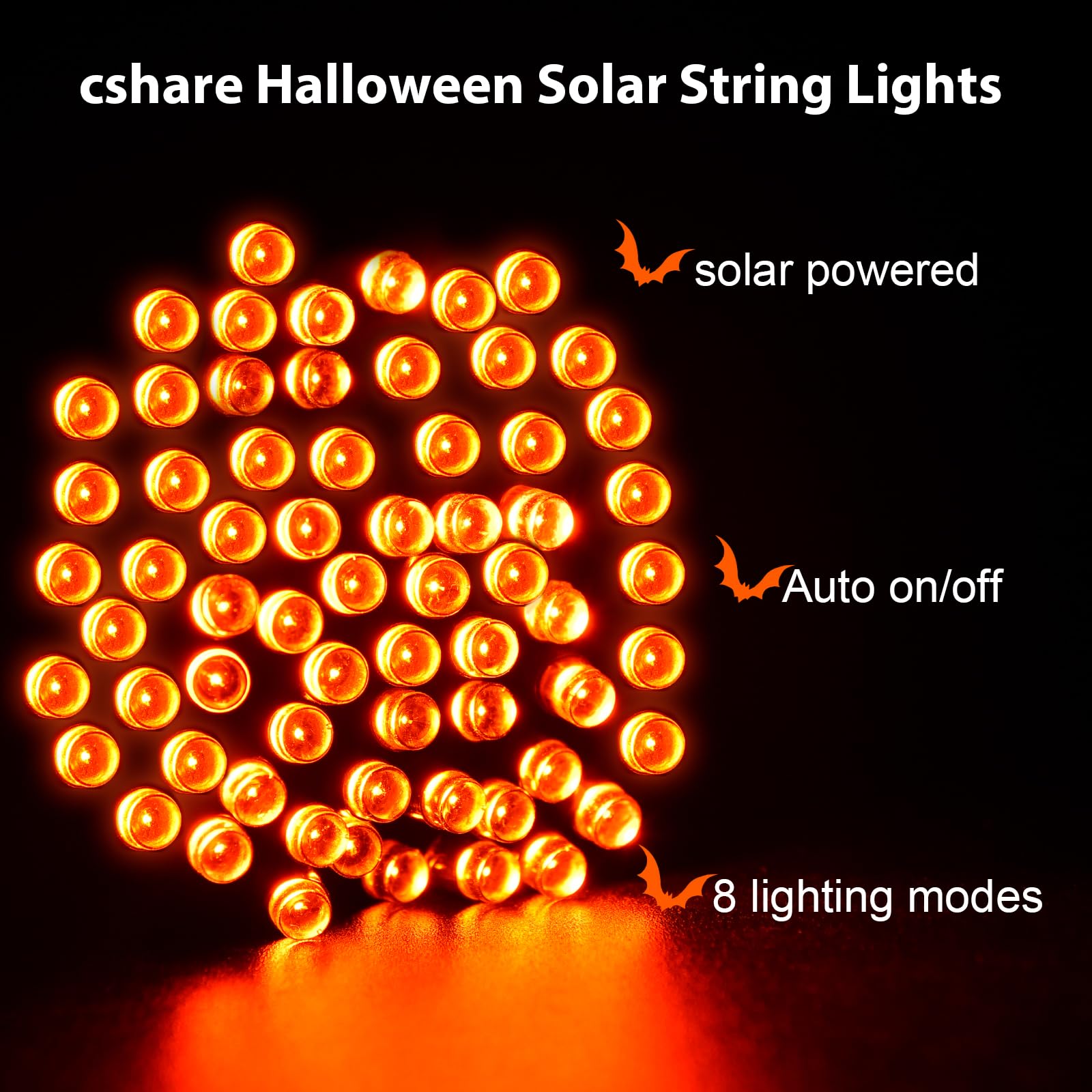 Cshare Solar String Lights For Halloween, Orange Halloween String Lights 39.4Ft 120Led 8 Modes For Garden Yard Patio Tree Christmas Deorations