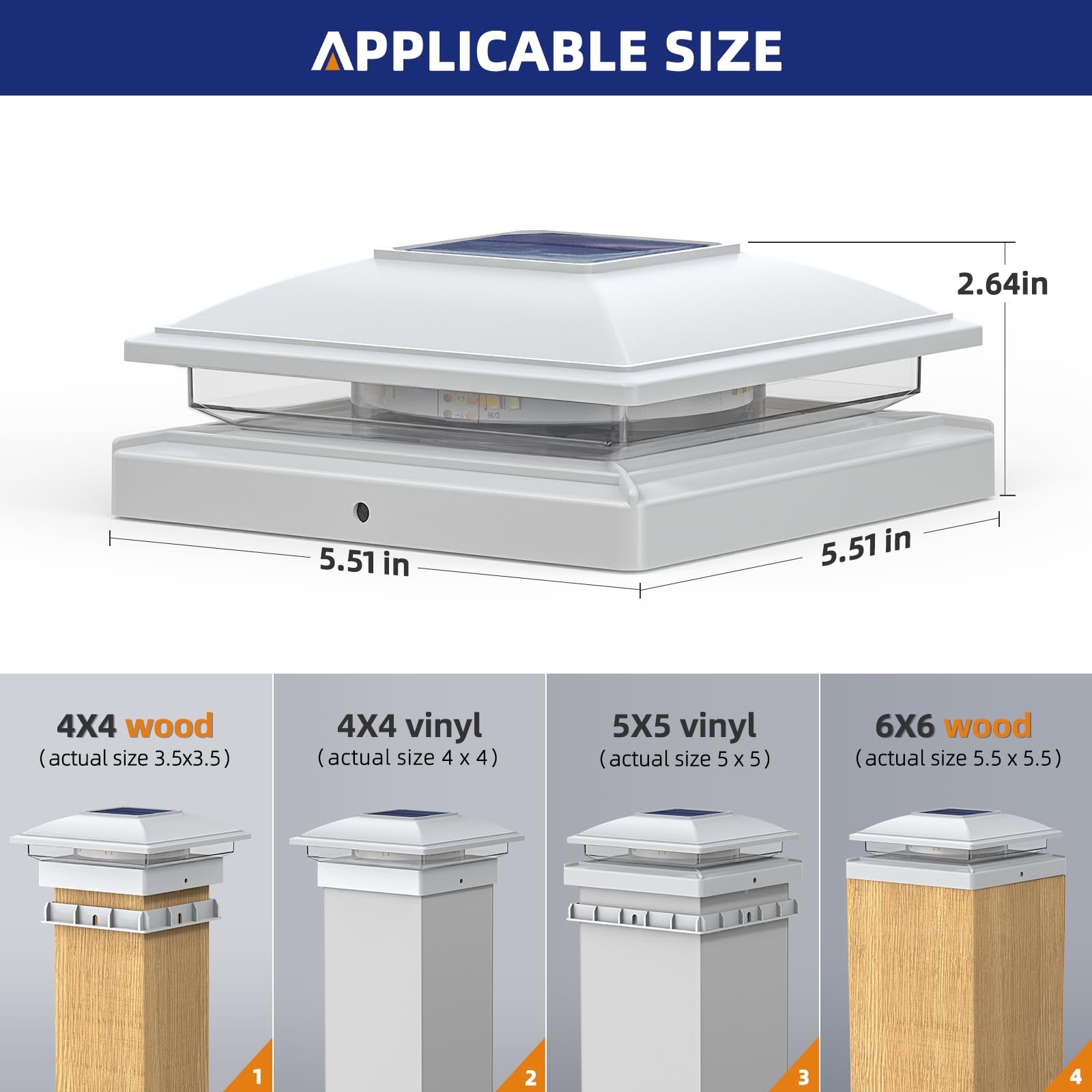 Aponuo Solar Post Cap Lights, 6 Pack 2-Modes Bright 5X5 Vinyl Fence Post Caps Solar Lights Outdoor Waterproof Garden Patio Deck